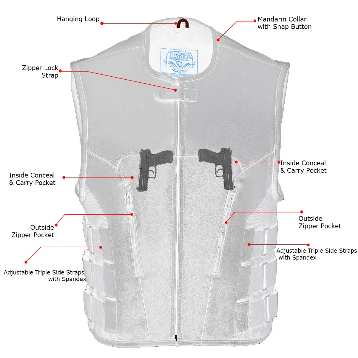 Milwaukee Leather MLM3500 Men's Swat Style Rider Leather Vest w/ Single Panel Back for Club Patches - Image 4