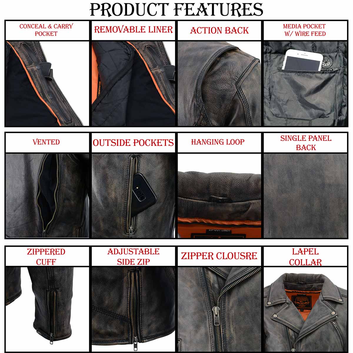 Milwaukee Leather MLM1515 Men's Classic Beltless Black Leather Triple Stitched Motorcycle Biker Rider Jacket - Image 4