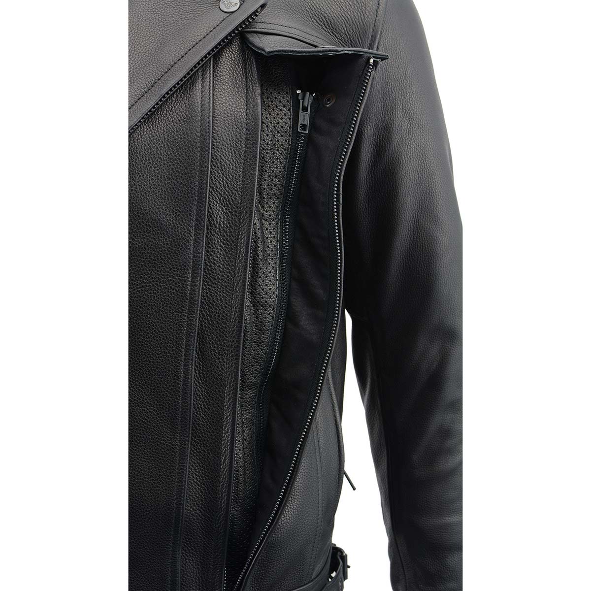 Milwaukee Leather LKM1720 Men's Black Premium Leather Motorcycle Vented Leather Jacket w/ Multi-Utility Pockets - Image 12