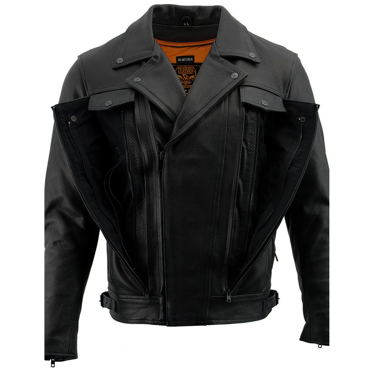 Milwaukee Leather LKM1720 Men's Black Premium Leather Motorcycle Vented Leather Jacket w/ Multi-Utility Pockets - Image 7