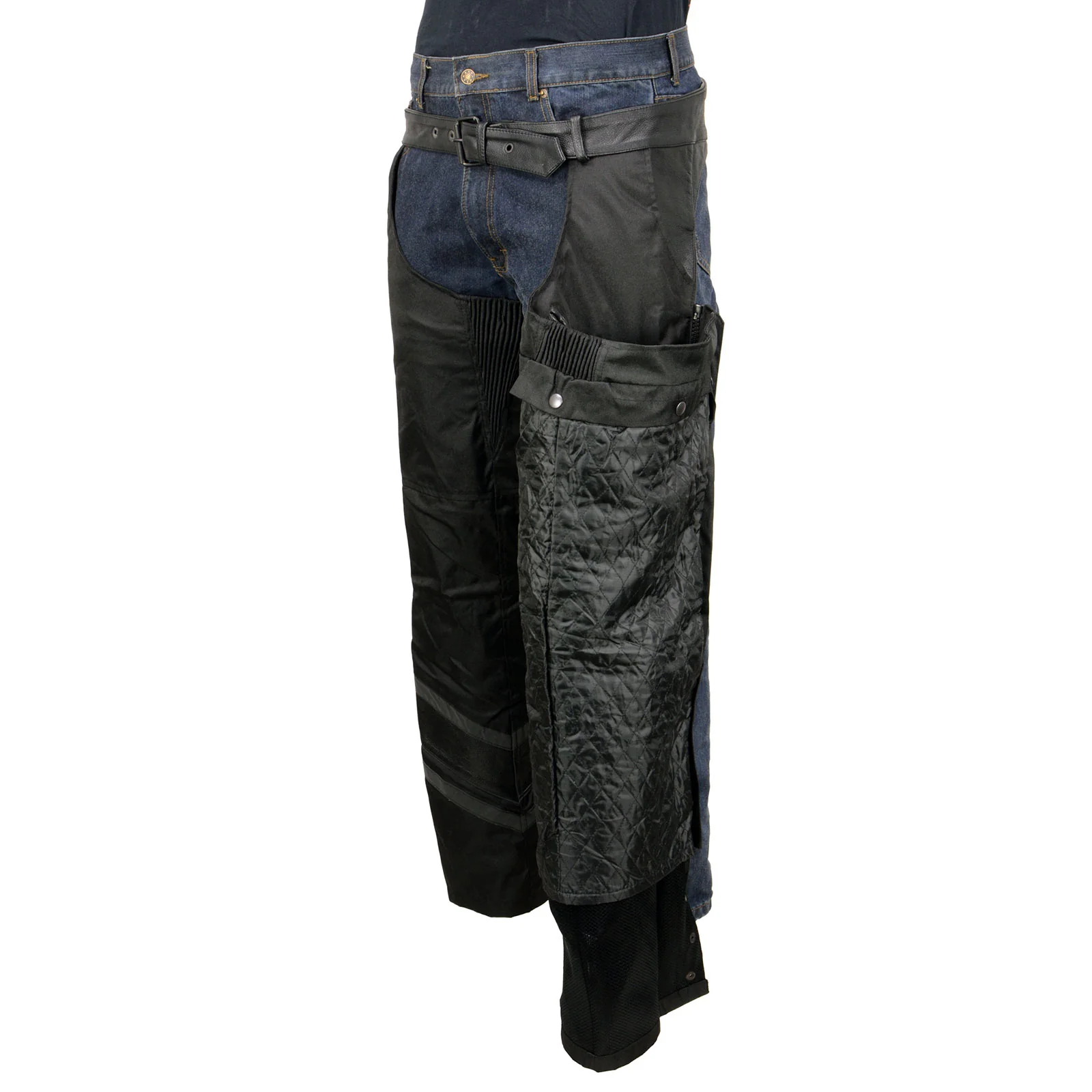 Milwaukee Leather MPM5705 Men's Black Vented Textile Chaps with Leather Trim and Snap Out Liner - Image 7
