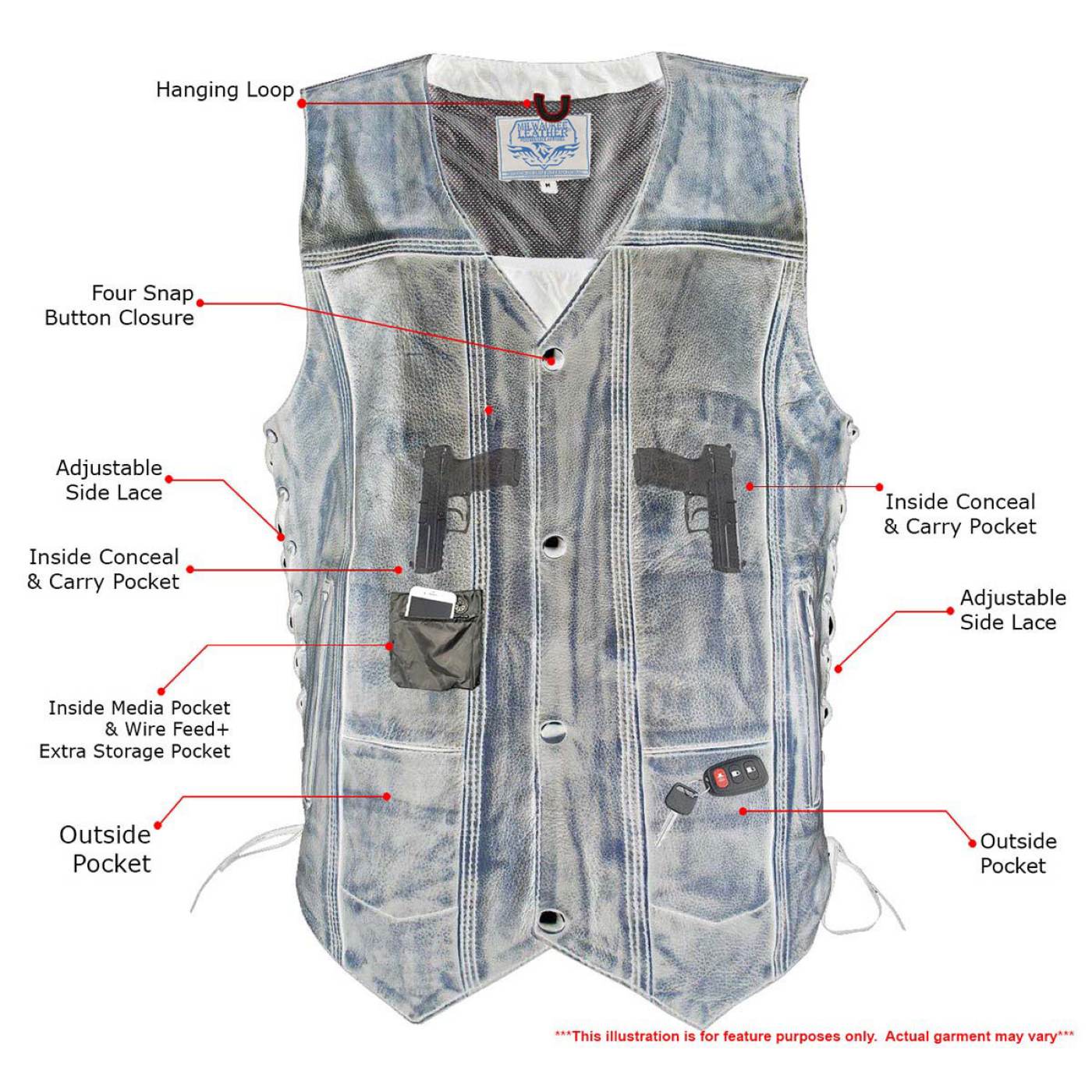 Milwaukee Leather Men's Wreck Distressed Brown Leather Motorcycle Vest - LKM3795 - Image 2
