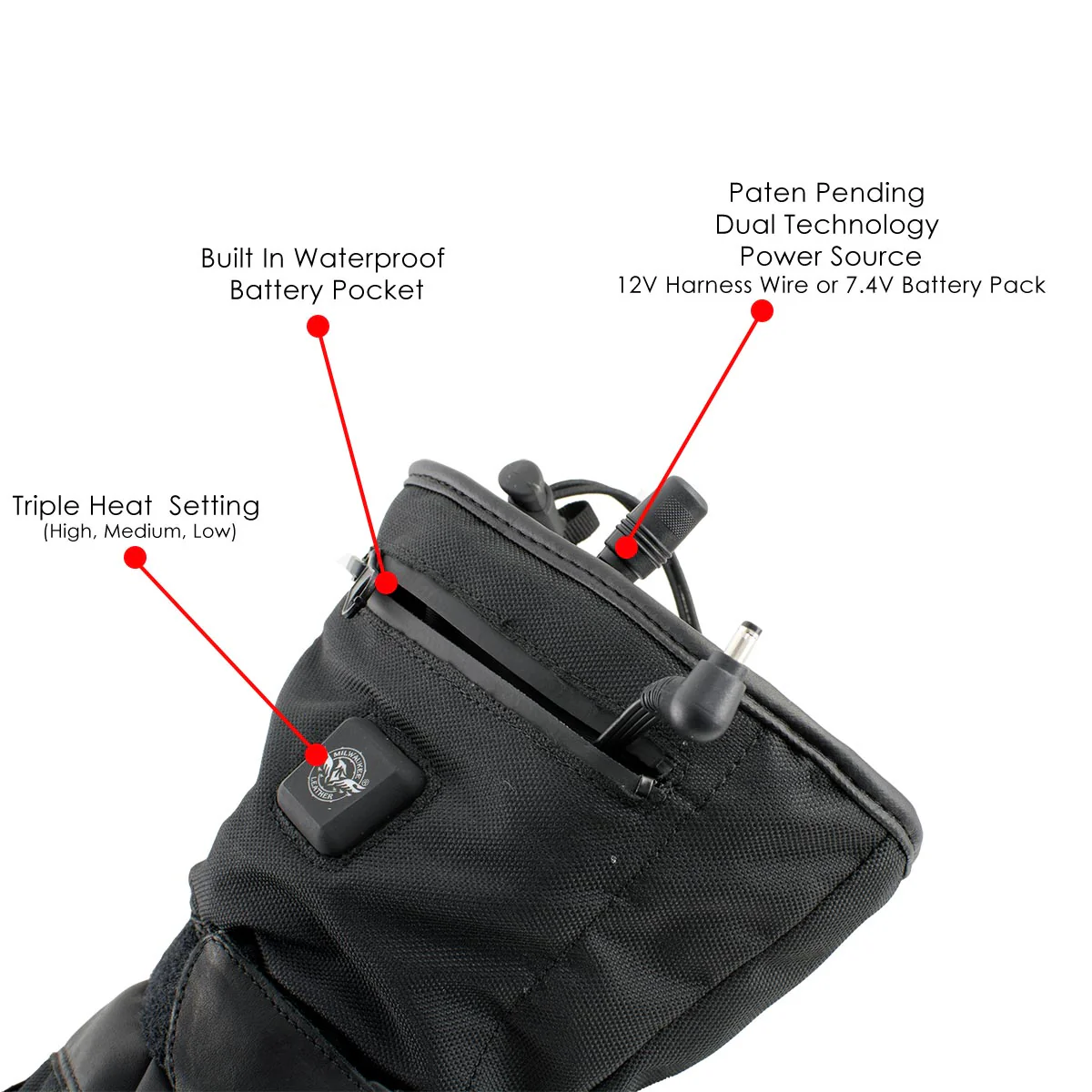 Milwaukee Leather MG17501SET Men’s Heated Black Leather/Textile Winter Gloves /Harness Wire and i-Touch - Image 7