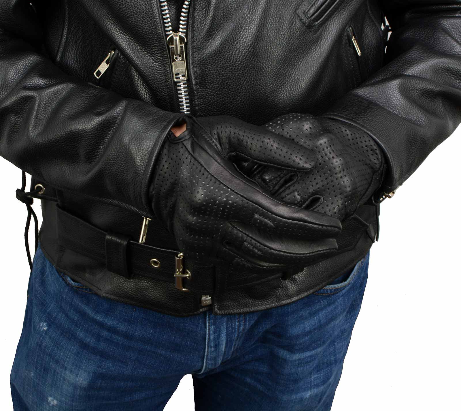 Milwaukee Leather MG7500 Men's Black Perforated Leather Gel Padded Palm Motorcycle Hand Gloves W/ 'Rubberized Hard Knuckle’ For Protection - Image 10