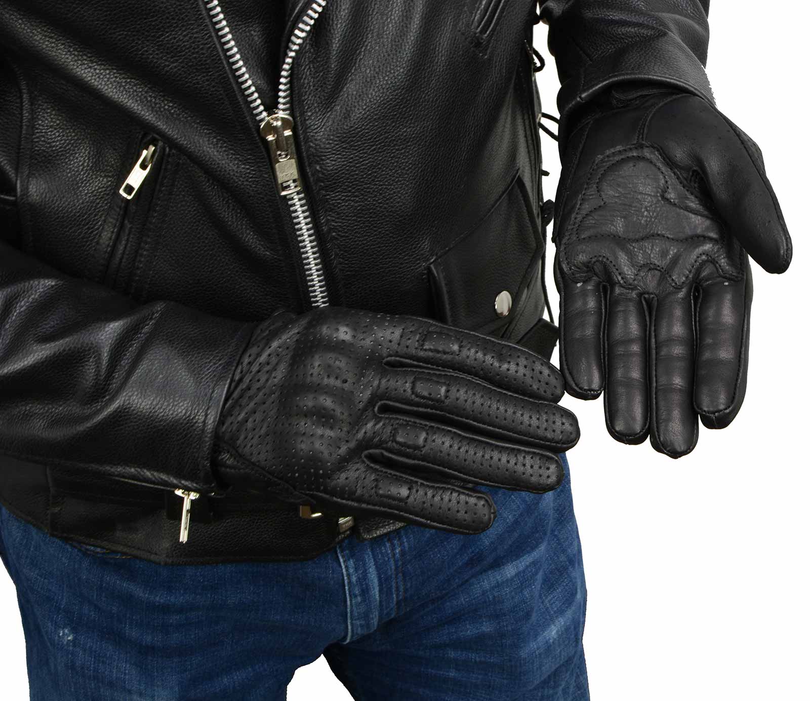 Milwaukee Leather MG7500 Men's Black Perforated Leather Gel Padded Palm Motorcycle Hand Gloves W/ 'Rubberized Hard Knuckle’ For Protection - Image 11