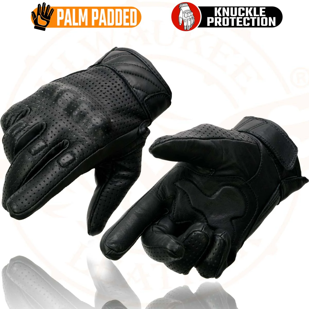 Milwaukee Leather MG7500 Men's Black Perforated Leather Gel Padded Palm Motorcycle Hand Gloves W/ 'Rubberized Hard Knuckle’ For Protection - Image 4