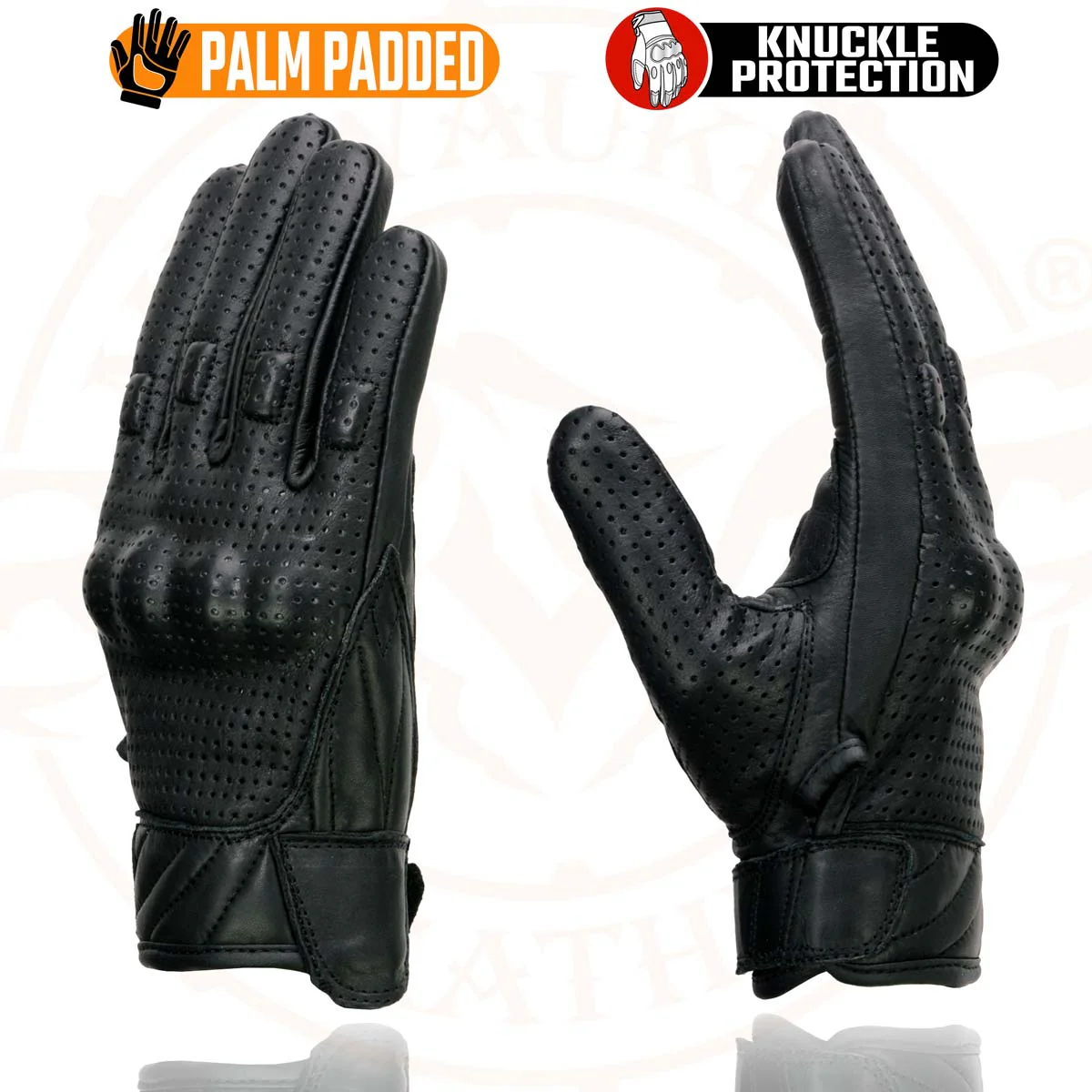 Milwaukee Leather MG7500 Men's Black Perforated Leather Gel Padded Palm Motorcycle Hand Gloves W/ 'Rubberized Hard Knuckle’ For Protection - Image 5