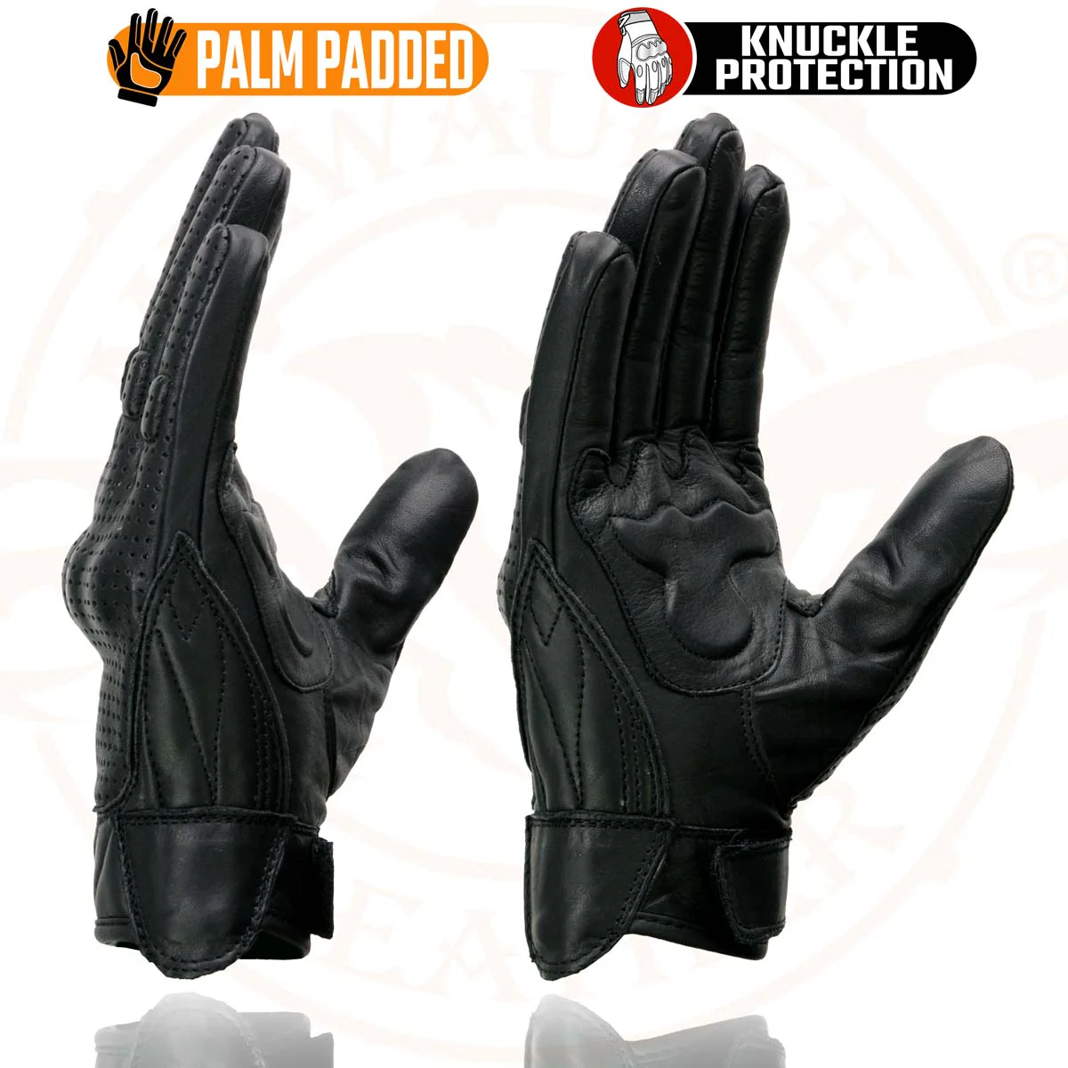 Milwaukee Leather MG7500 Men's Black Perforated Leather Gel Padded Palm Motorcycle Hand Gloves W/ 'Rubberized Hard Knuckle’ For Protection - Image 6