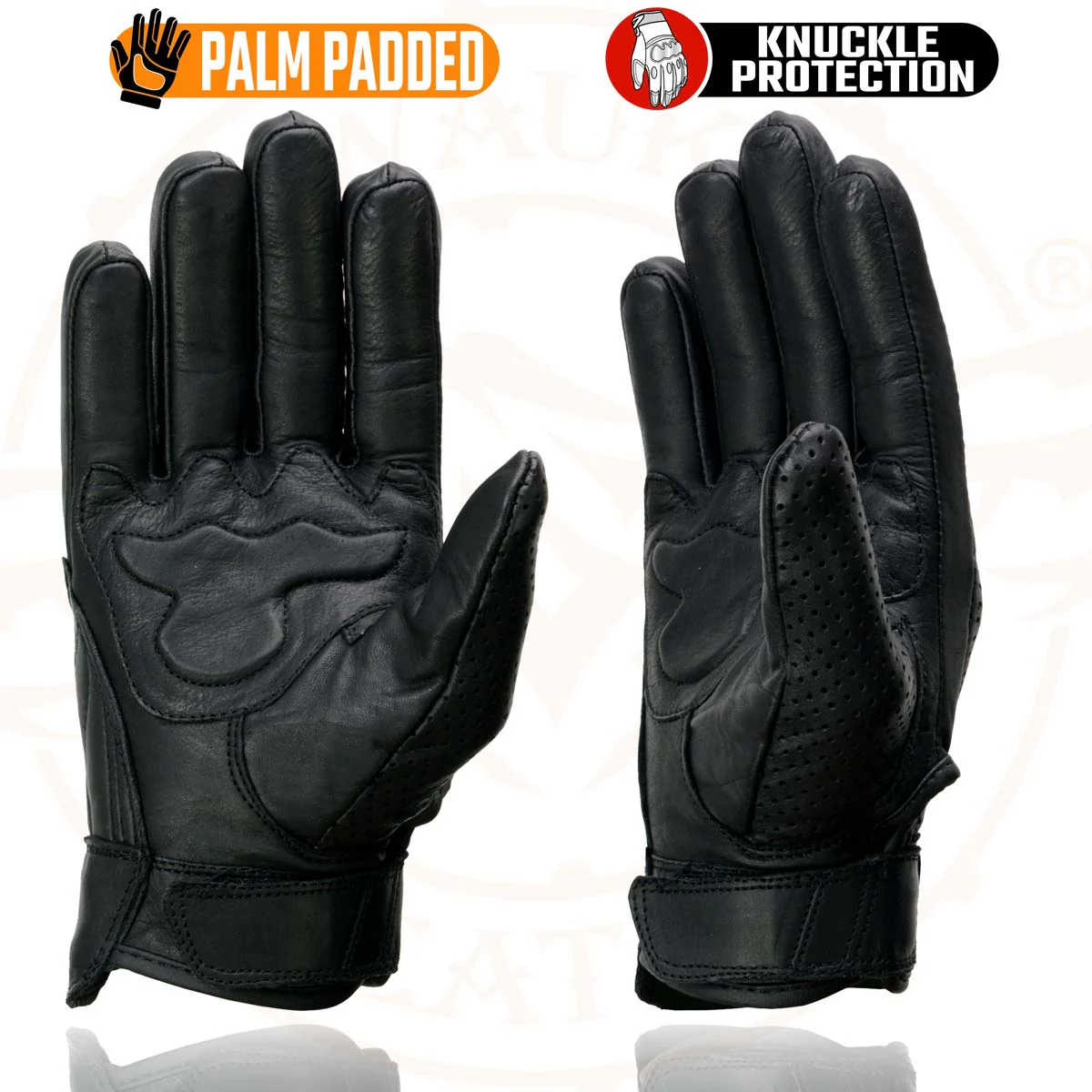 Milwaukee Leather MG7500 Men's Black Perforated Leather Gel Padded Palm Motorcycle Hand Gloves W/ 'Rubberized Hard Knuckle’ For Protection - Image 7