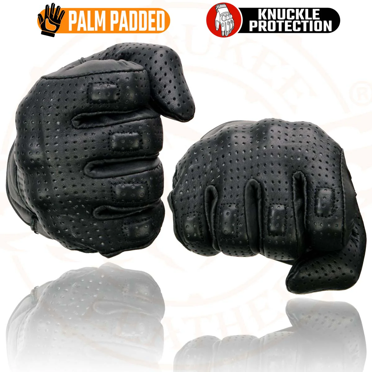 Milwaukee Leather MG7500 Men's Black Perforated Leather Gel Padded Palm Motorcycle Hand Gloves W/ 'Rubberized Hard Knuckle’ For Protection - Image 8