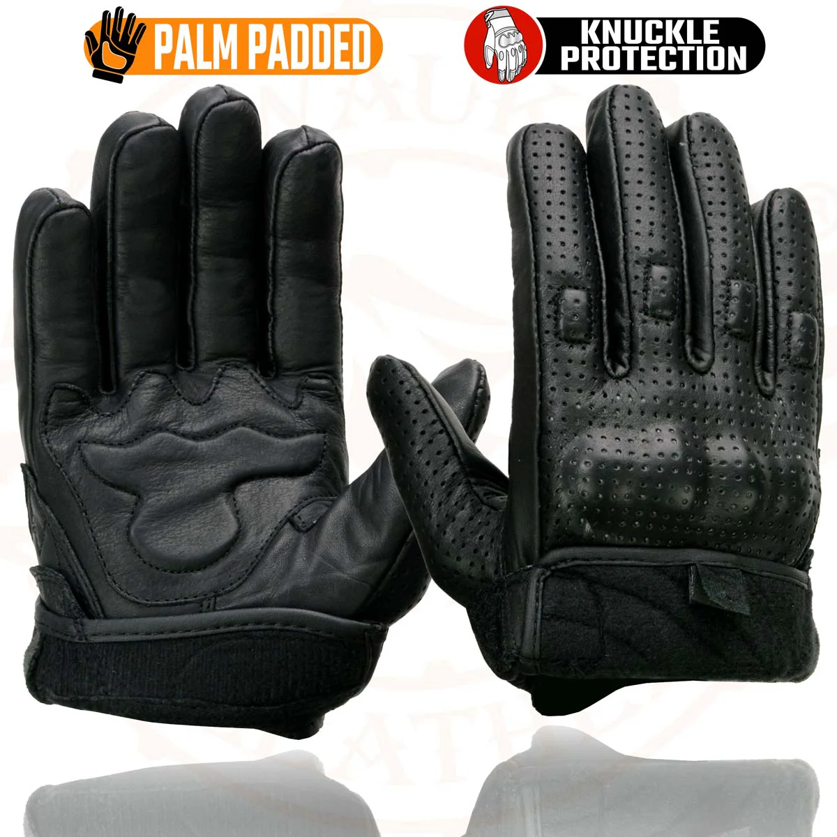 Milwaukee Leather MG7500 Men's Black Perforated Leather Gel Padded Palm Motorcycle Hand Gloves W/ 'Rubberized Hard Knuckle’ For Protection - Image 9