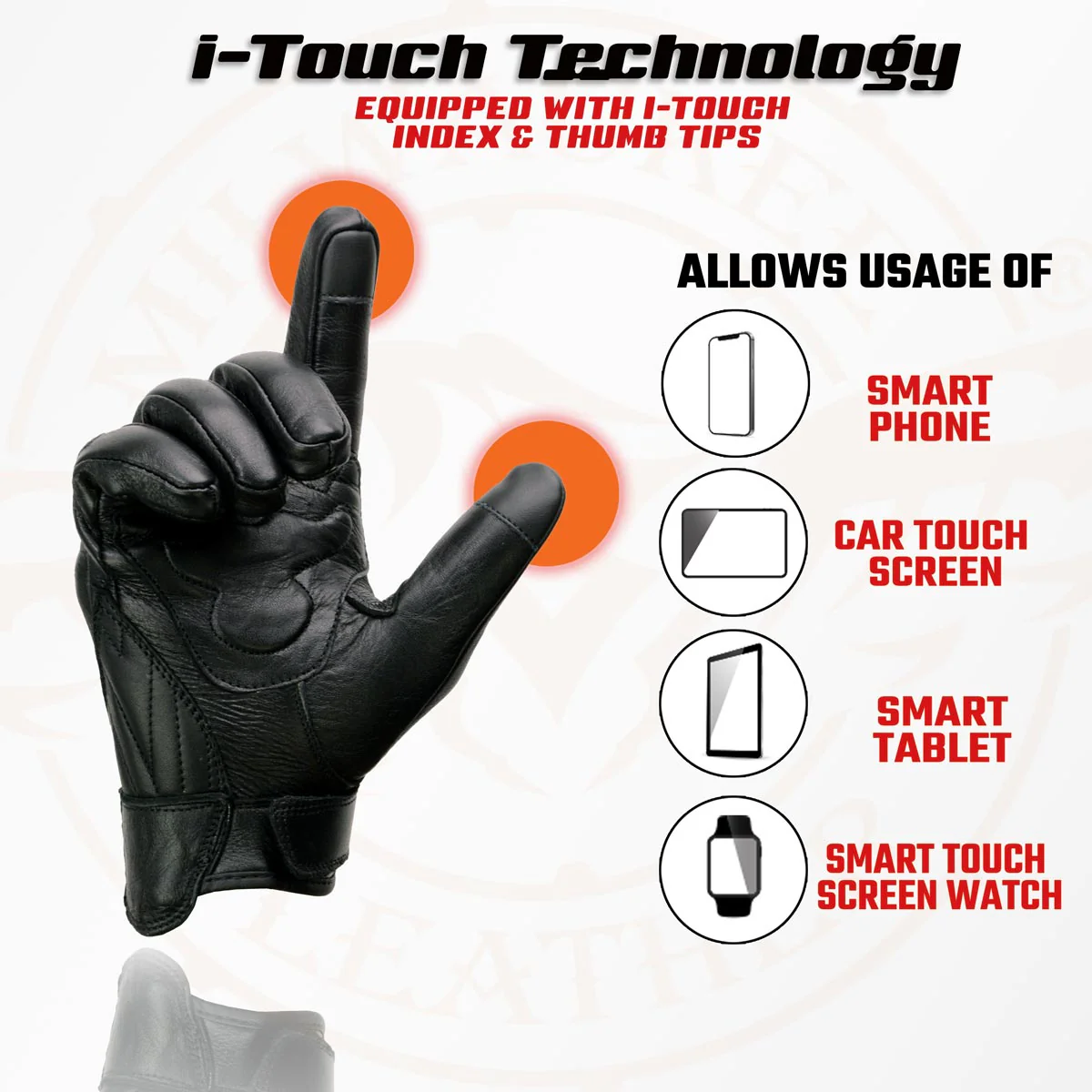 Milwaukee Leather MG7501 Men's Black Leather i-Touch Screen Compatible Gel Palm Motorcycle Gloves W/ Protective Knuckle - Image 2