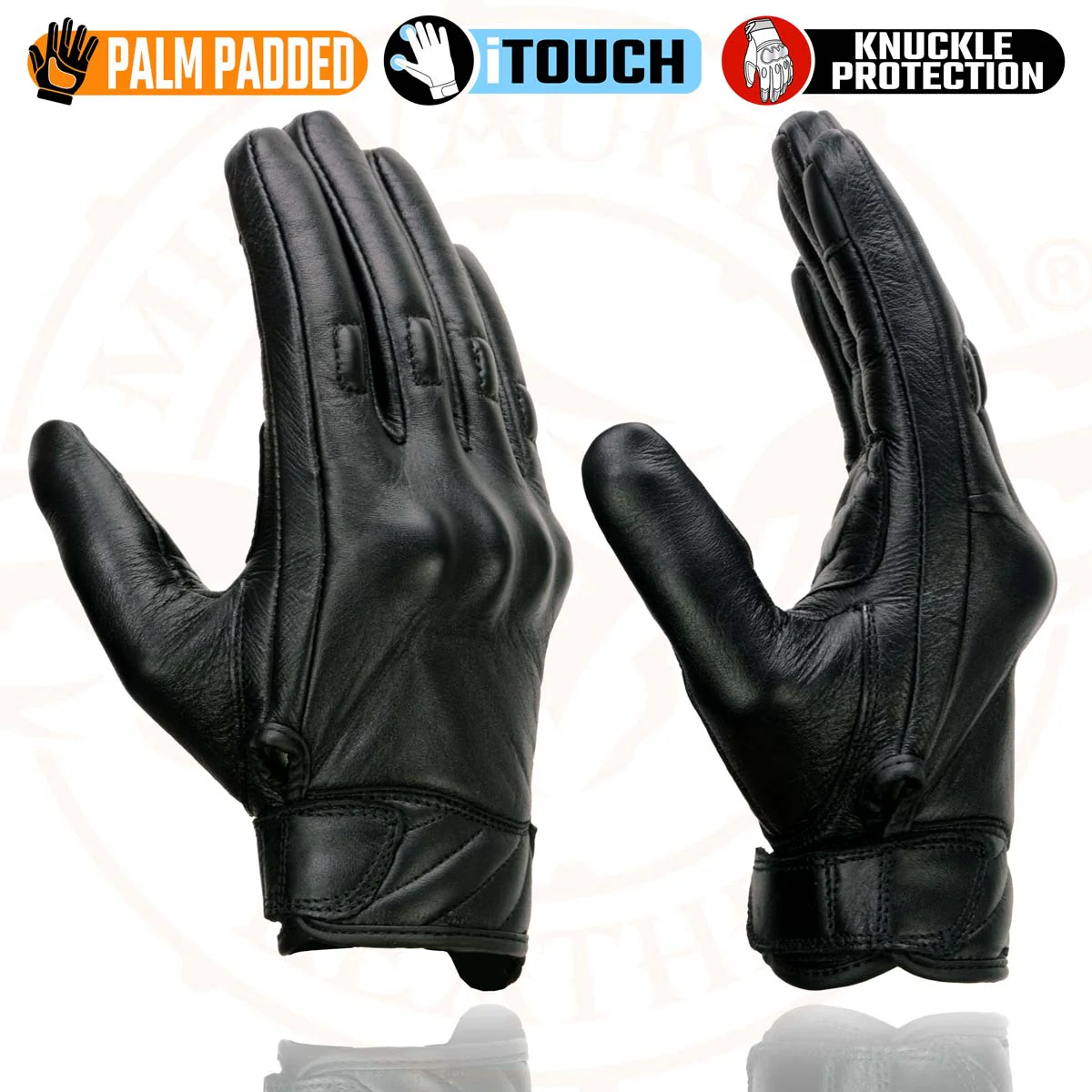 Milwaukee Leather MG7501 Men's Black Leather i-Touch Screen Compatible Gel Palm Motorcycle Gloves W/ Protective Knuckle - Image 4