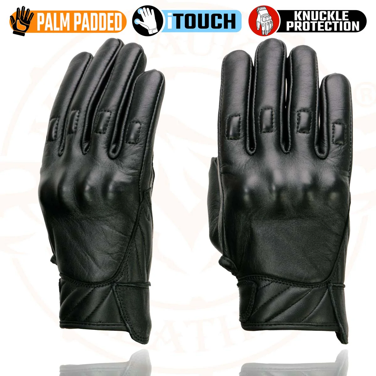 Milwaukee Leather MG7501 Men's Black Leather i-Touch Screen Compatible Gel Palm Motorcycle Gloves W/ Protective Knuckle - Image 5