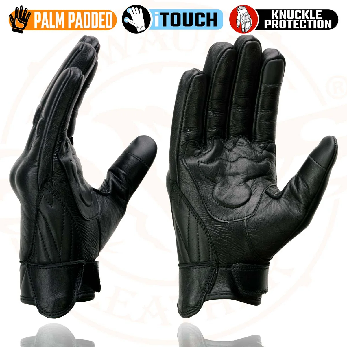 Milwaukee Leather MG7501 Men's Black Leather i-Touch Screen Compatible Gel Palm Motorcycle Gloves W/ Protective Knuckle - Image 6