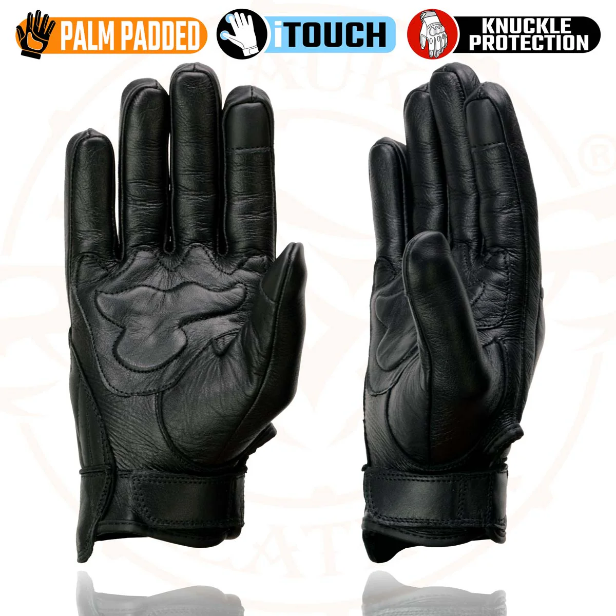 Milwaukee Leather MG7501 Men's Black Leather i-Touch Screen Compatible Gel Palm Motorcycle Gloves W/ Protective Knuckle - Image 7