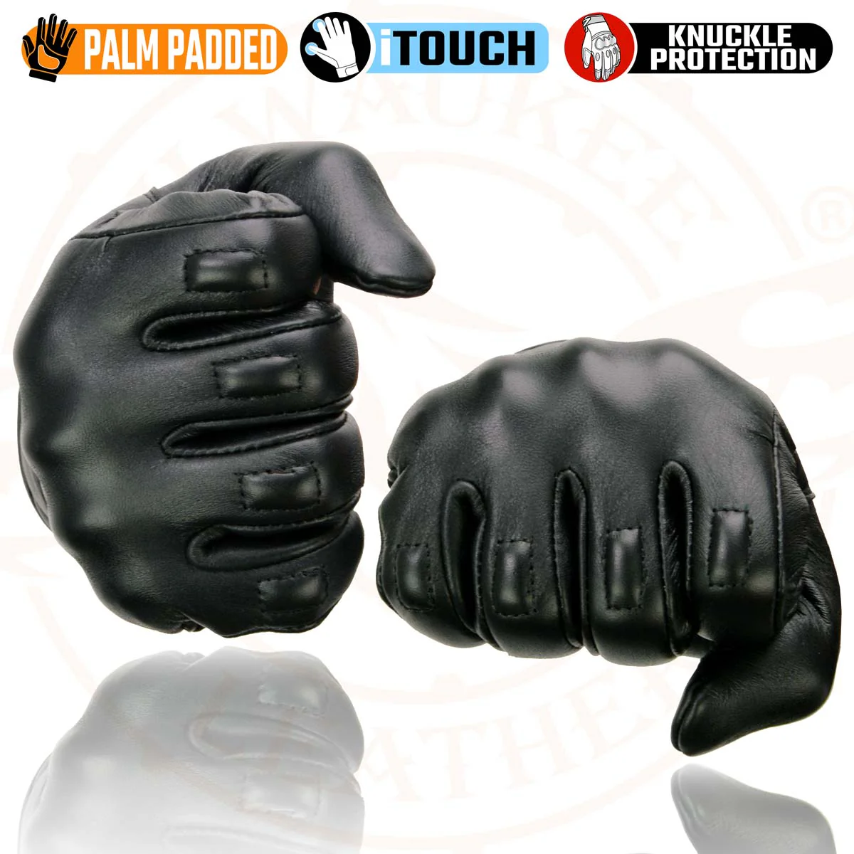 Milwaukee Leather MG7501 Men's Black Leather i-Touch Screen Compatible Gel Palm Motorcycle Gloves W/ Protective Knuckle - Image 8