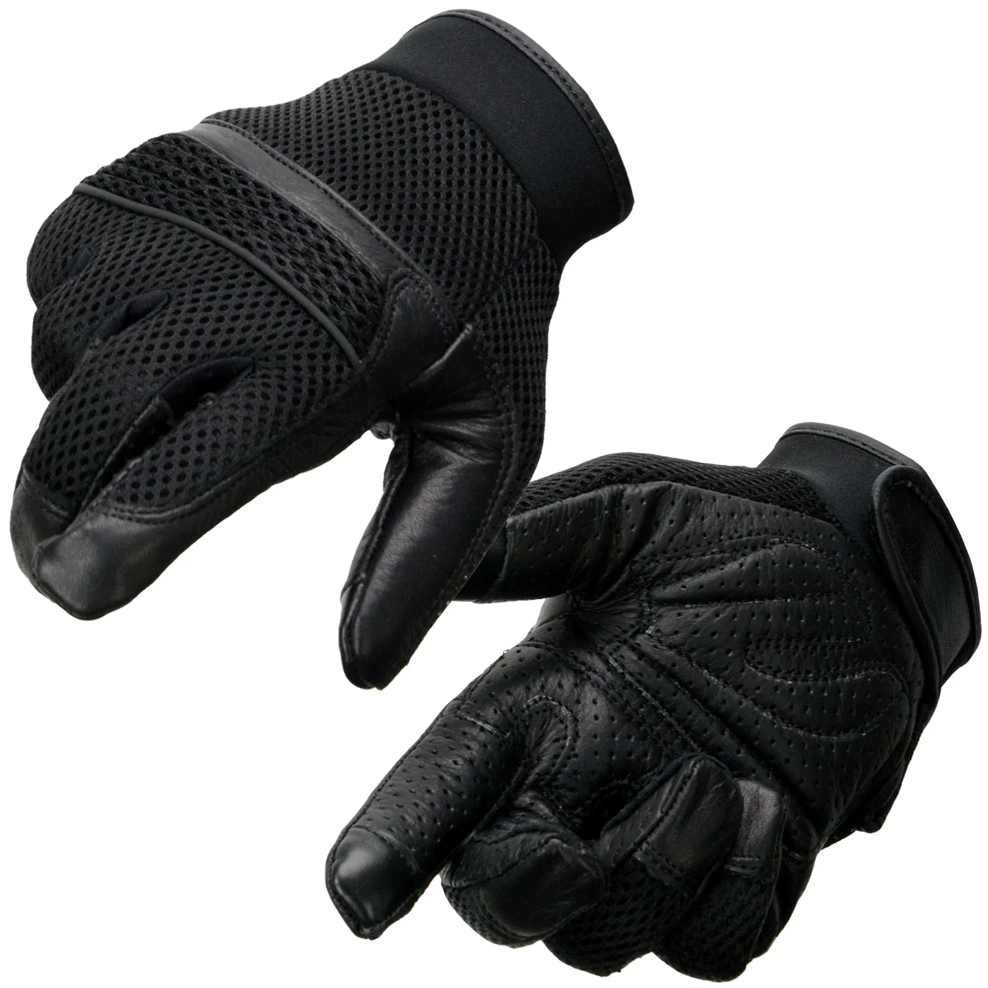 Milwaukee Leather MG7503 Men's Black Leather i-Touch Screen Compatible Mesh Racing Motorcycle Hand Gloves W/ Reflector