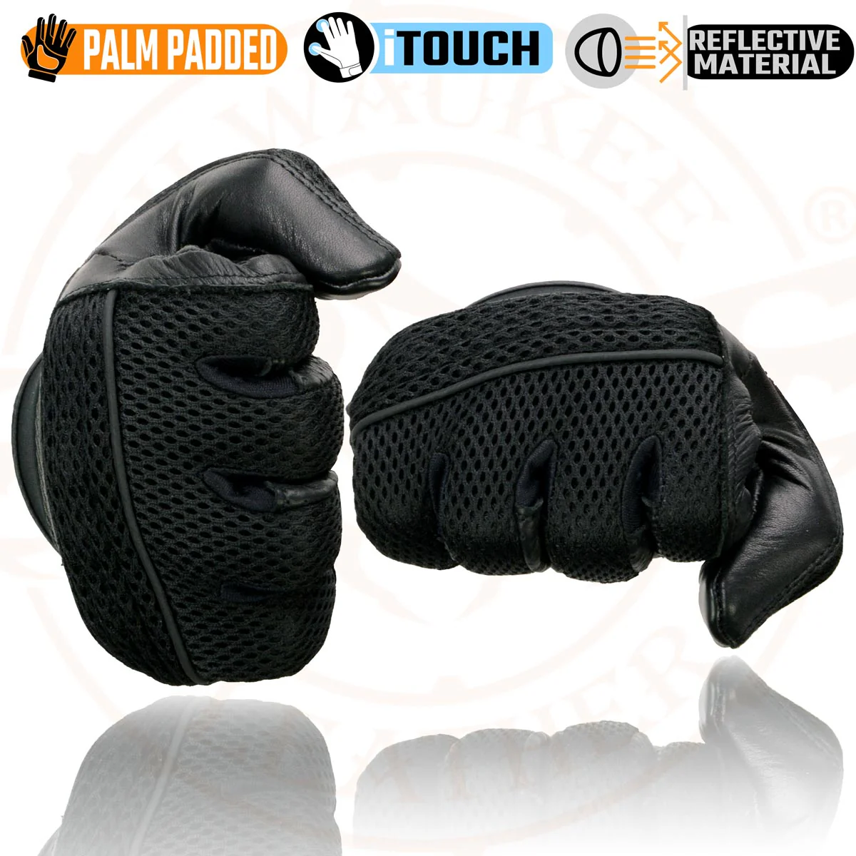 Milwaukee Leather MG7503 Men's Black Leather i-Touch Screen Compatible Mesh Racing Motorcycle Hand Gloves W/ Reflector - Image 10