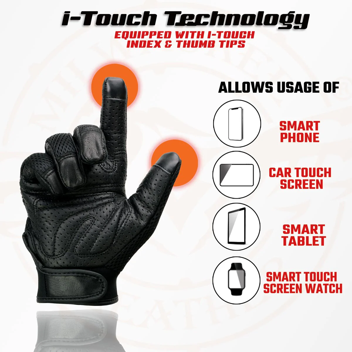 Milwaukee Leather MG7503 Men's Black Leather i-Touch Screen Compatible Mesh Racing Motorcycle Hand Gloves W/ Reflector - Image 2