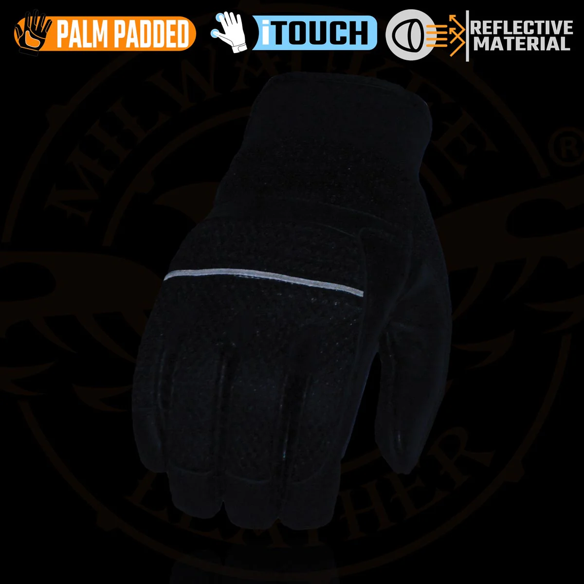 Milwaukee Leather MG7503 Men's Black Leather i-Touch Screen Compatible Mesh Racing Motorcycle Hand Gloves W/ Reflector - Image 4
