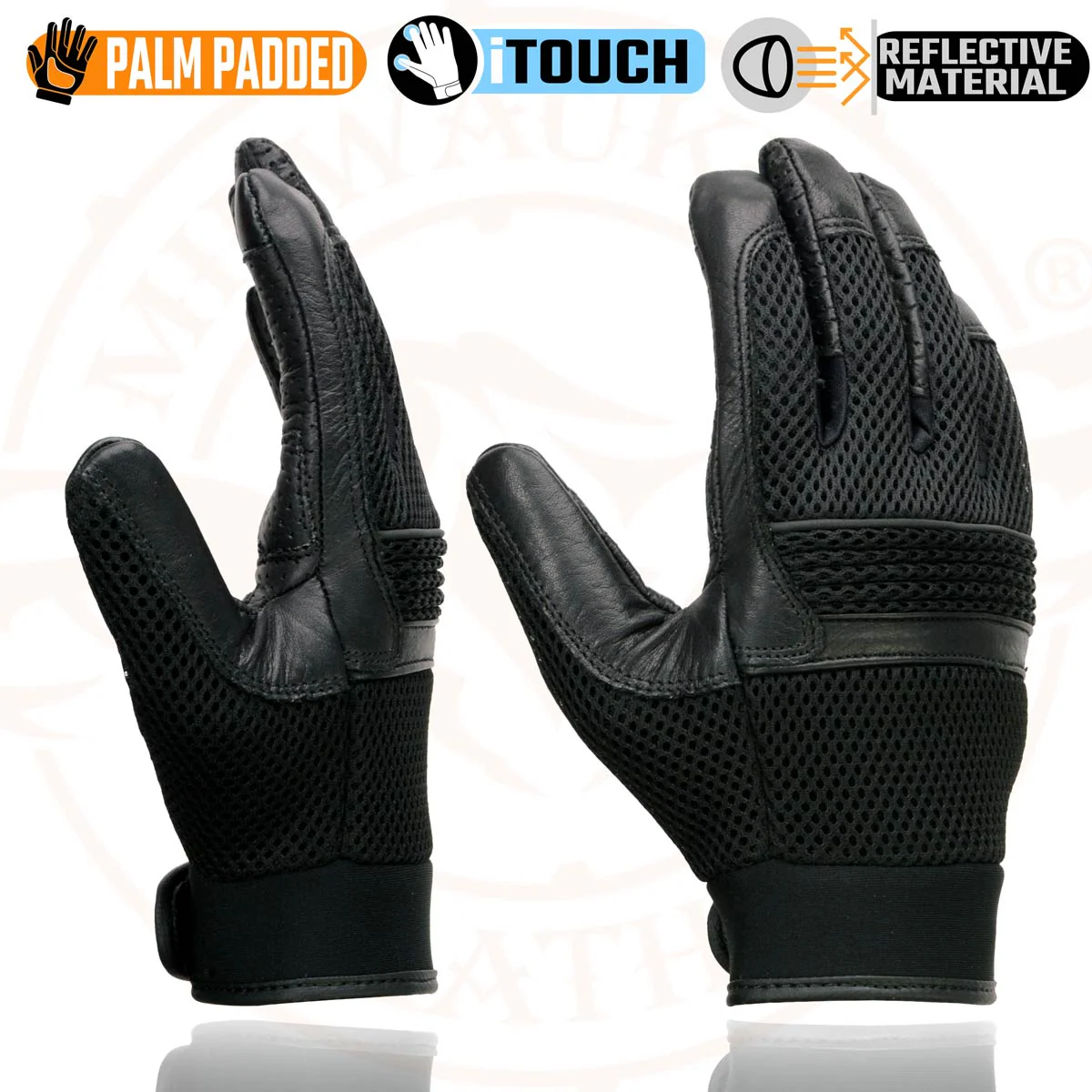 Milwaukee Leather MG7503 Men's Black Leather i-Touch Screen Compatible Mesh Racing Motorcycle Hand Gloves W/ Reflector - Image 5