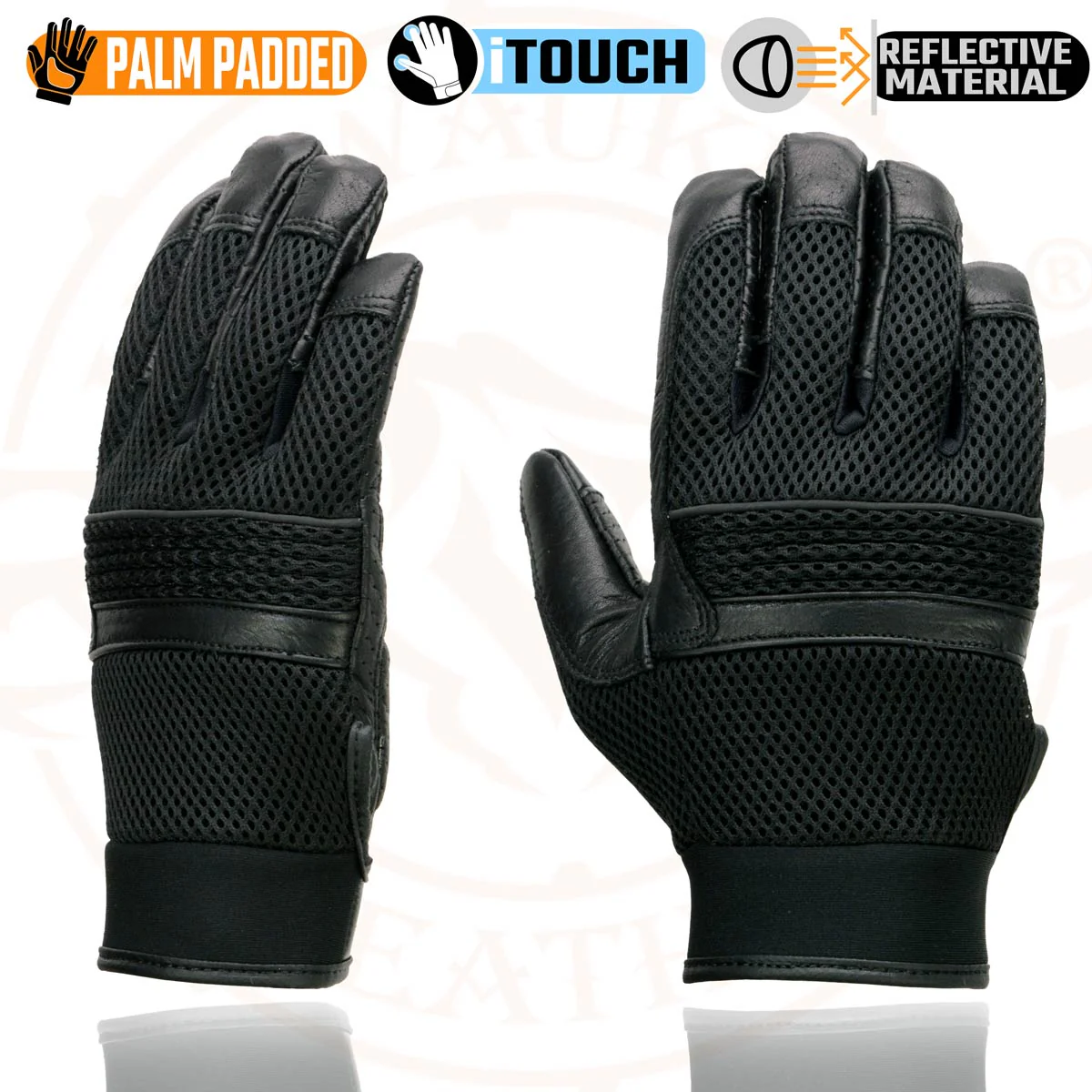 Milwaukee Leather MG7503 Men's Black Leather i-Touch Screen Compatible Mesh Racing Motorcycle Hand Gloves W/ Reflector - Image 6