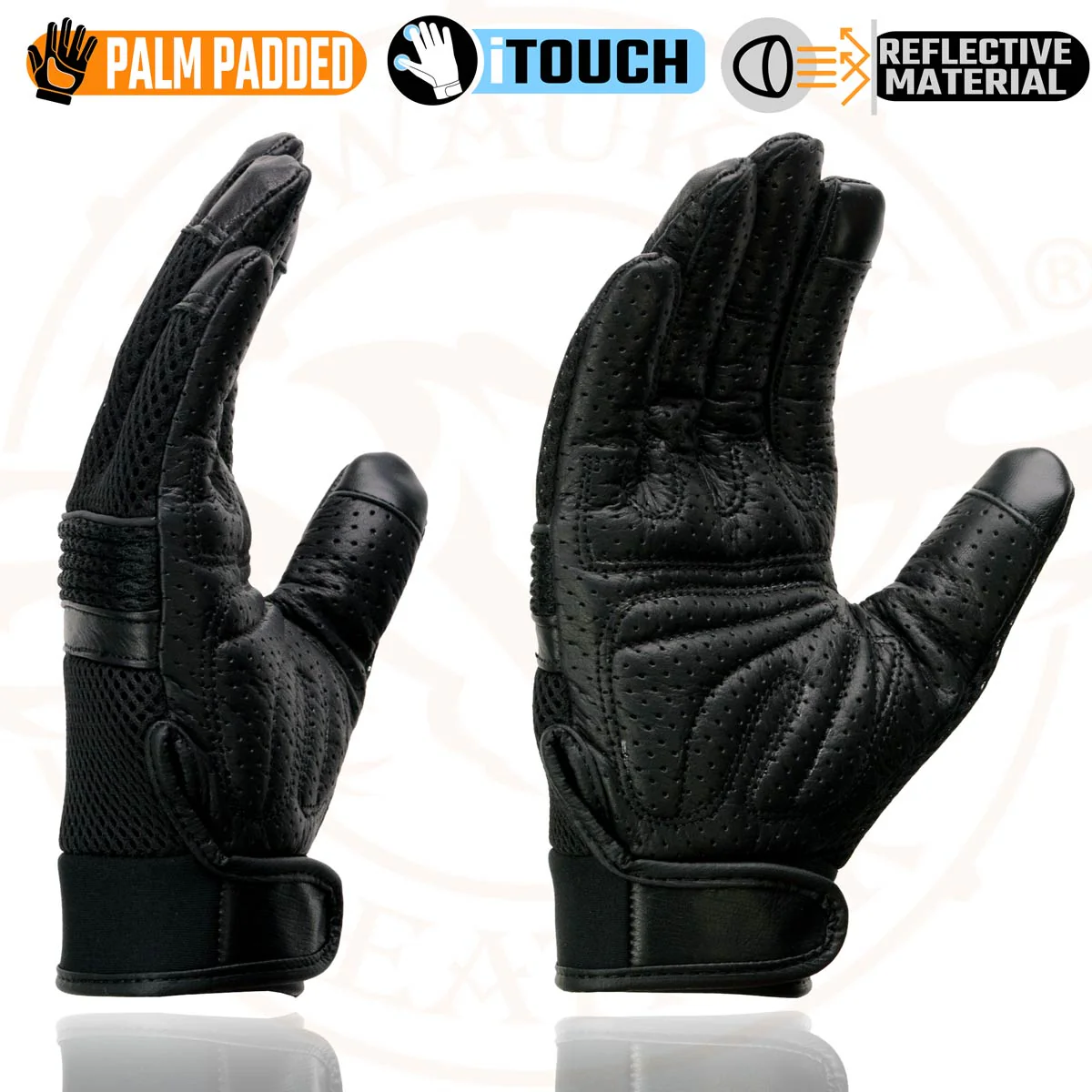 Milwaukee Leather MG7503 Men's Black Leather i-Touch Screen Compatible Mesh Racing Motorcycle Hand Gloves W/ Reflector - Image 7