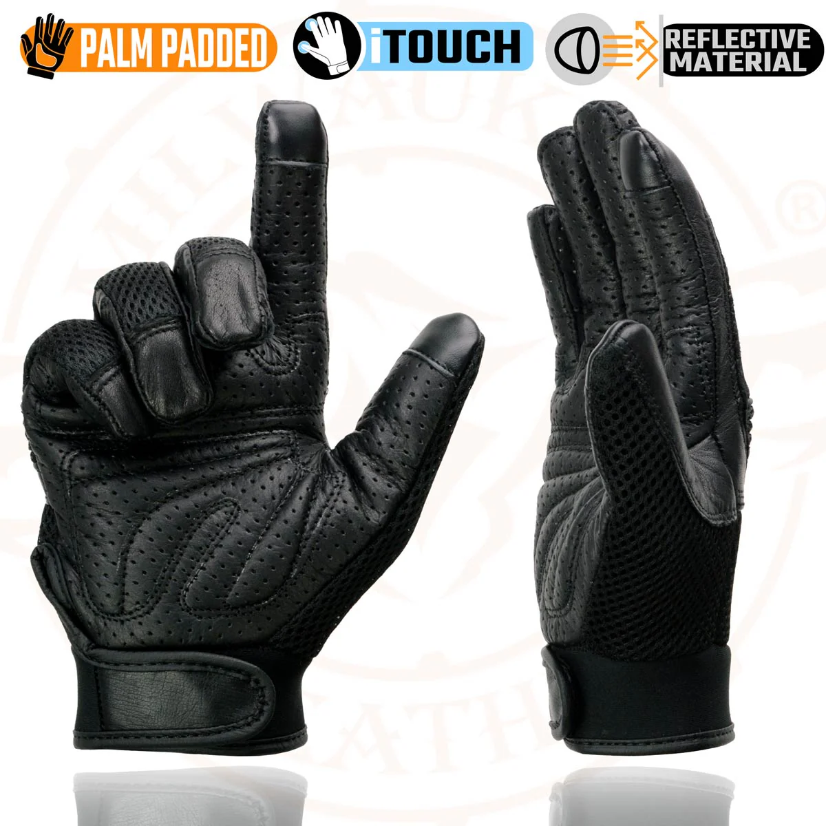 Milwaukee Leather MG7503 Men's Black Leather i-Touch Screen Compatible Mesh Racing Motorcycle Hand Gloves W/ Reflector - Image 8