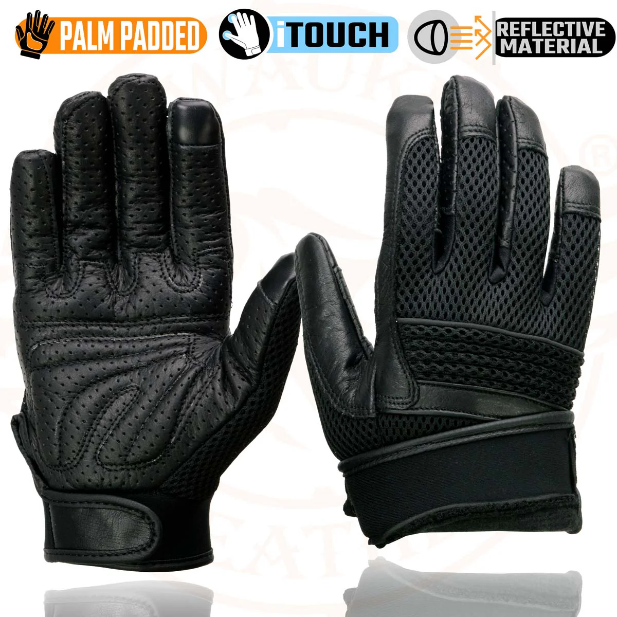 Milwaukee Leather MG7503 Men's Black Leather i-Touch Screen Compatible Mesh Racing Motorcycle Hand Gloves W/ Reflector - Image 9
