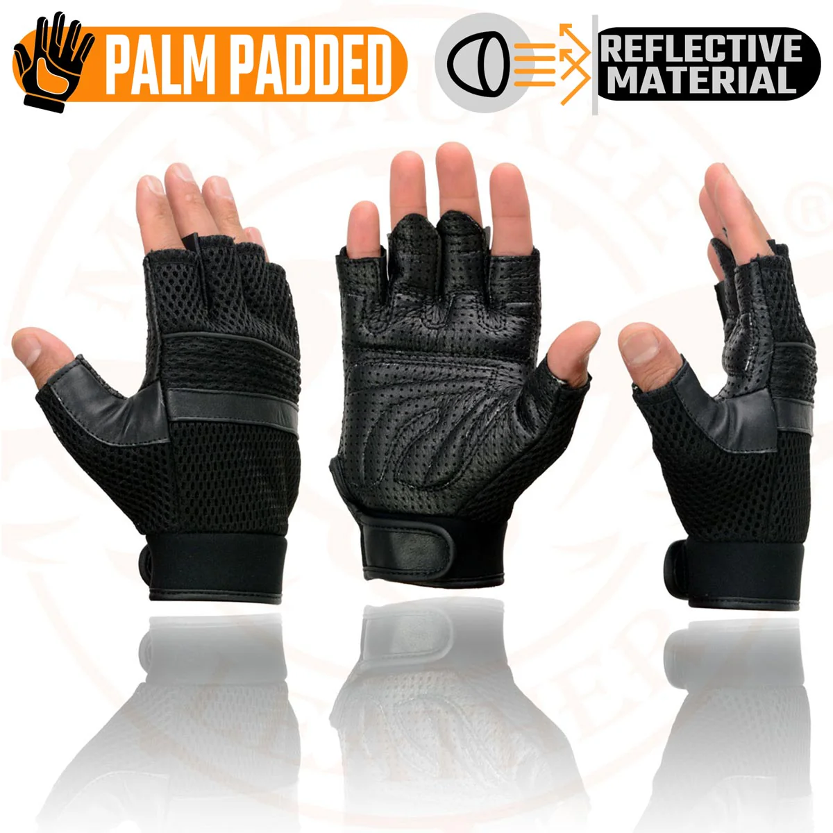 Milwaukee Leather MG7504 Men's Black Perforated Mesh Gel Palm Fingerless Motorcycle Hand Gloves W/ ‘Reflective Piping’ - Image 5