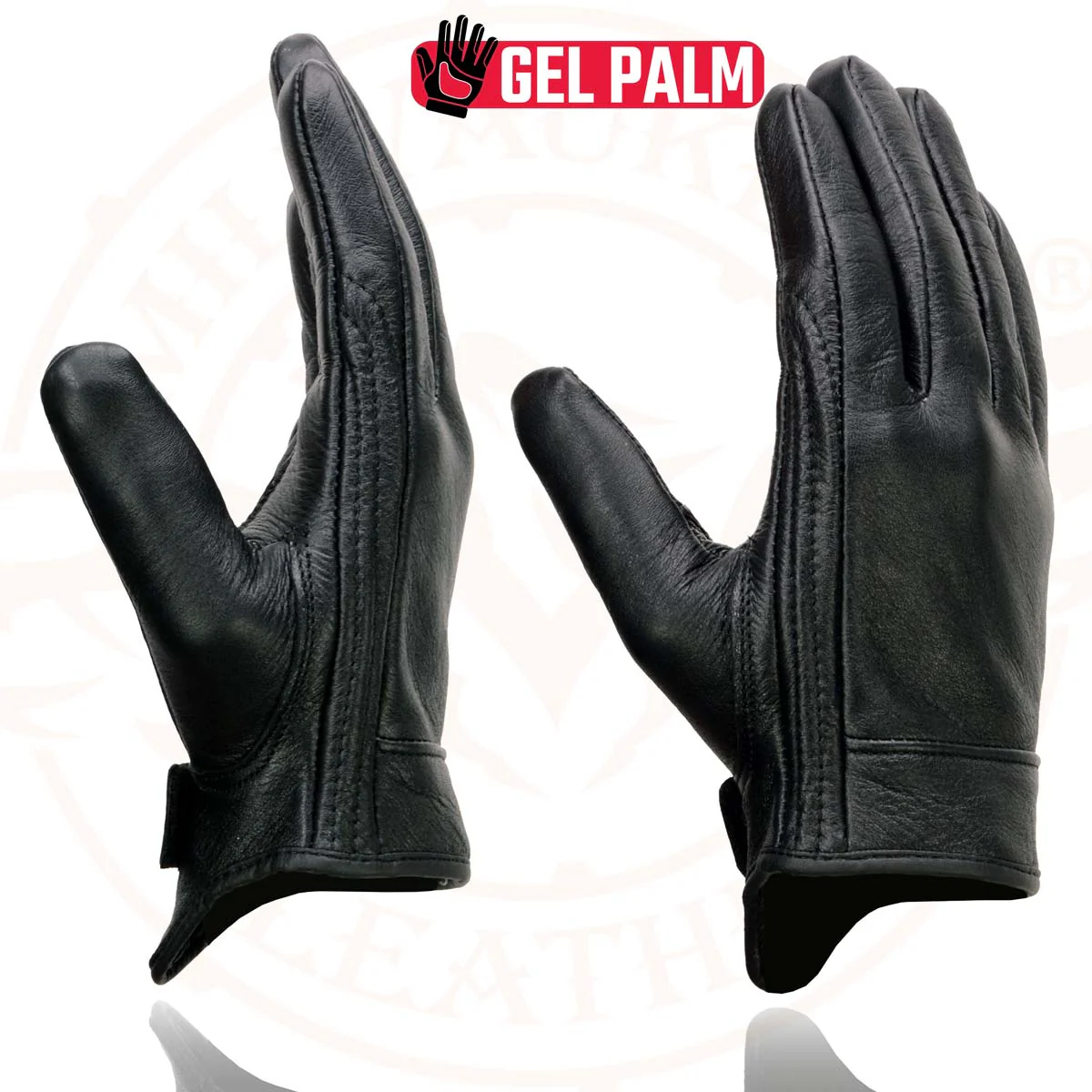 Milwaukee Leather MG7510 Men's Black Leather Gel Padded Palm Short Wrist Motorcycle Hand Gloves W/ ‘Full Panel Cover’ - Image 2