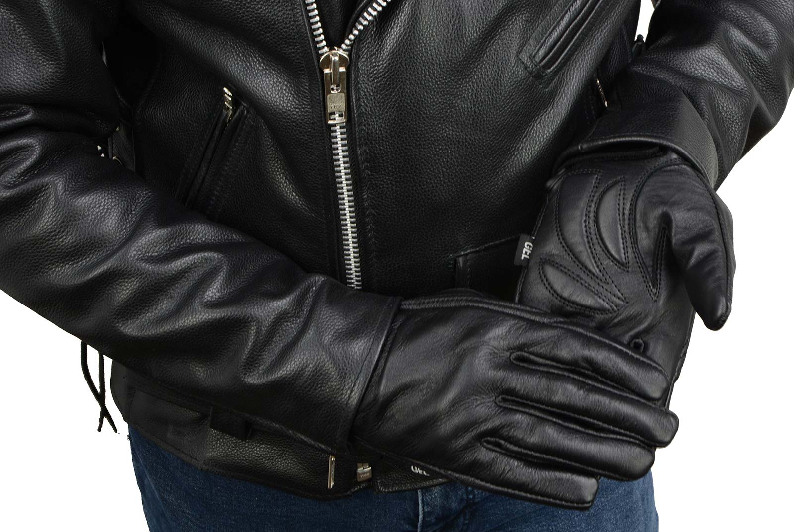 Milwaukee Leather MG7510 Men's Black Leather Gel Padded Palm Short Wrist Motorcycle Hand Gloves W/ ‘Full Panel Cover’ - Image 8
