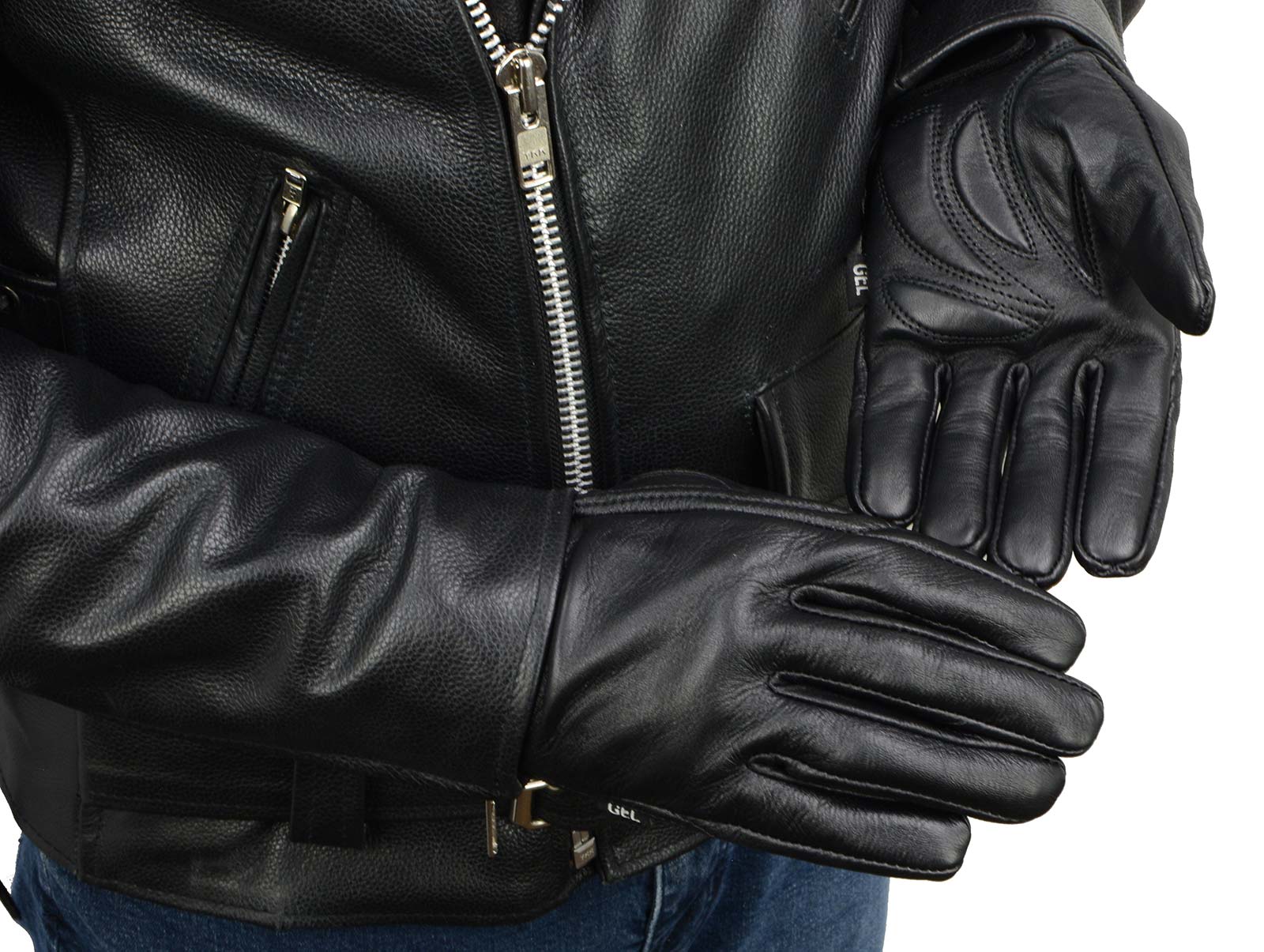 Milwaukee Leather MG7510 Men's Black Leather Gel Padded Palm Short Wrist Motorcycle Hand Gloves W/ ‘Full Panel Cover’ - Image 9