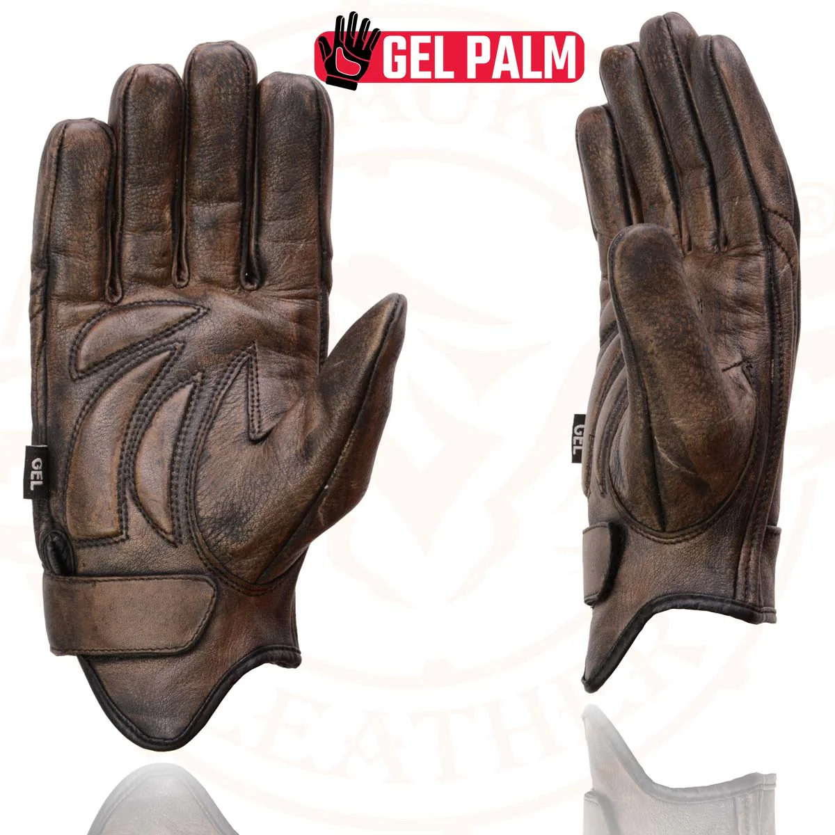 Milwaukee Leather MG7512 Men's Brown Leather Gel Padded Palm Short Wrist Motorcycle Hand Gloves W/ ‘Full Panel Cover’ - Image 6