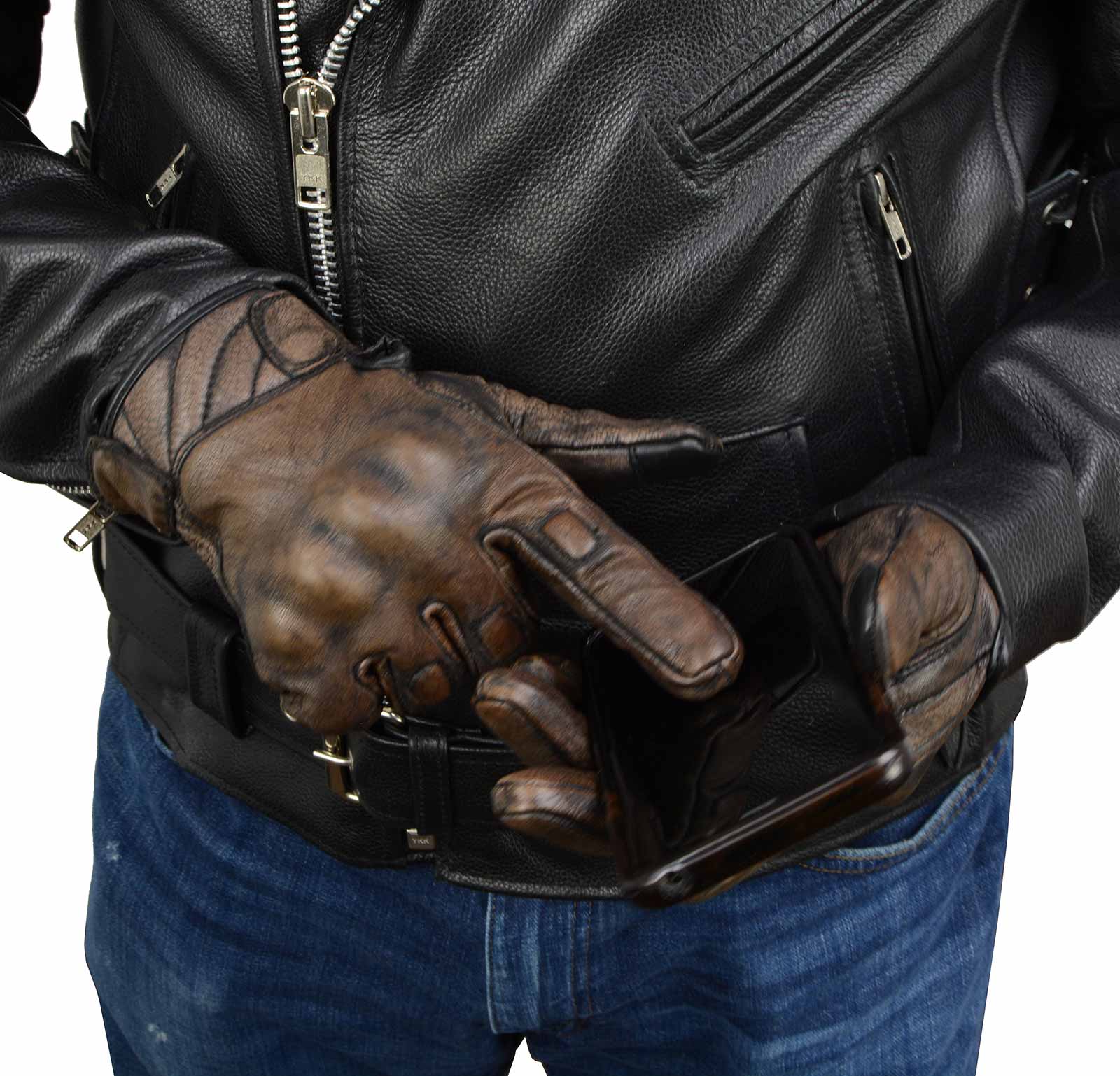 Milwaukee Leather MG7514 Men's Brown Leather with Gel Palm Motorcycle Gloves W/ Protective Knuckle - Image 14