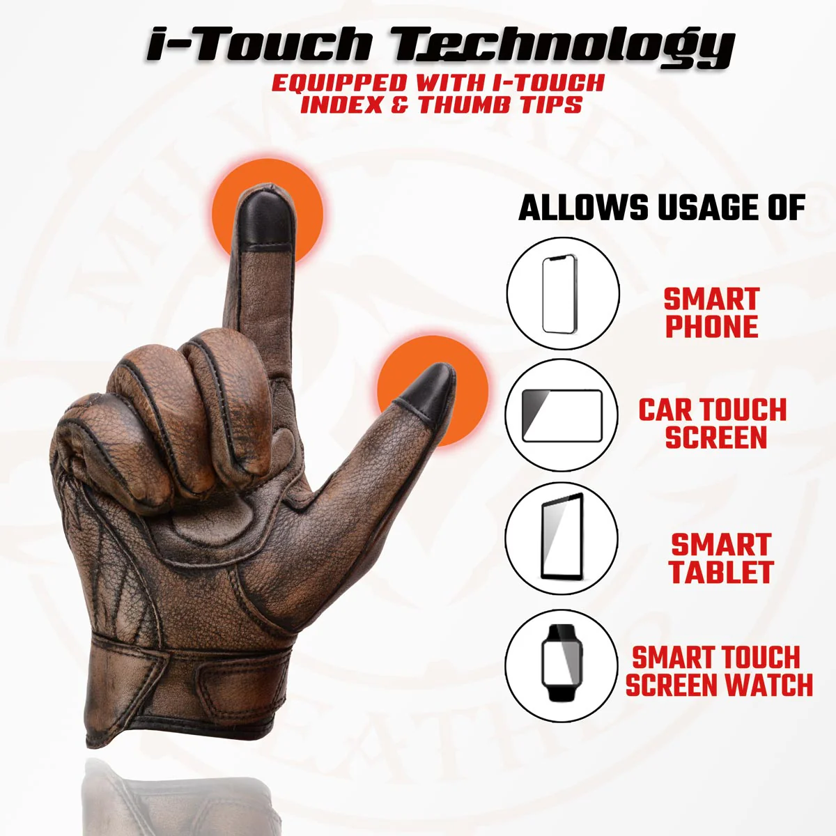 Milwaukee Leather MG7514 Men's Brown Leather with Gel Palm Motorcycle Gloves W/ Protective Knuckle - Image 2
