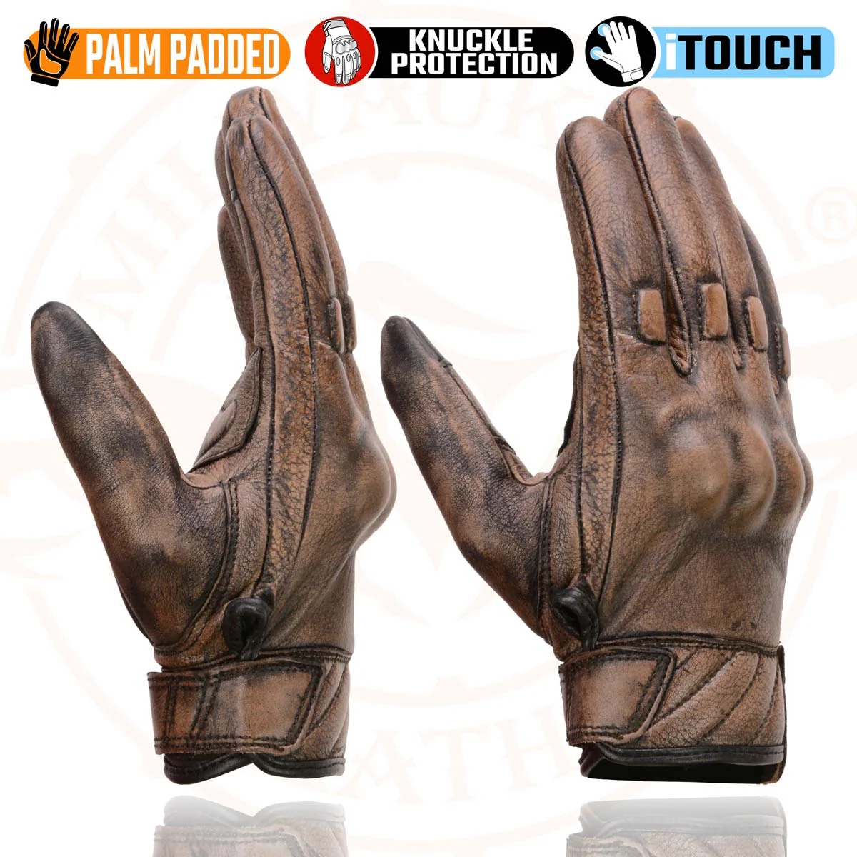 Milwaukee Leather MG7514 Men's Brown Leather with Gel Palm Motorcycle Gloves W/ Protective Knuckle - Image 4