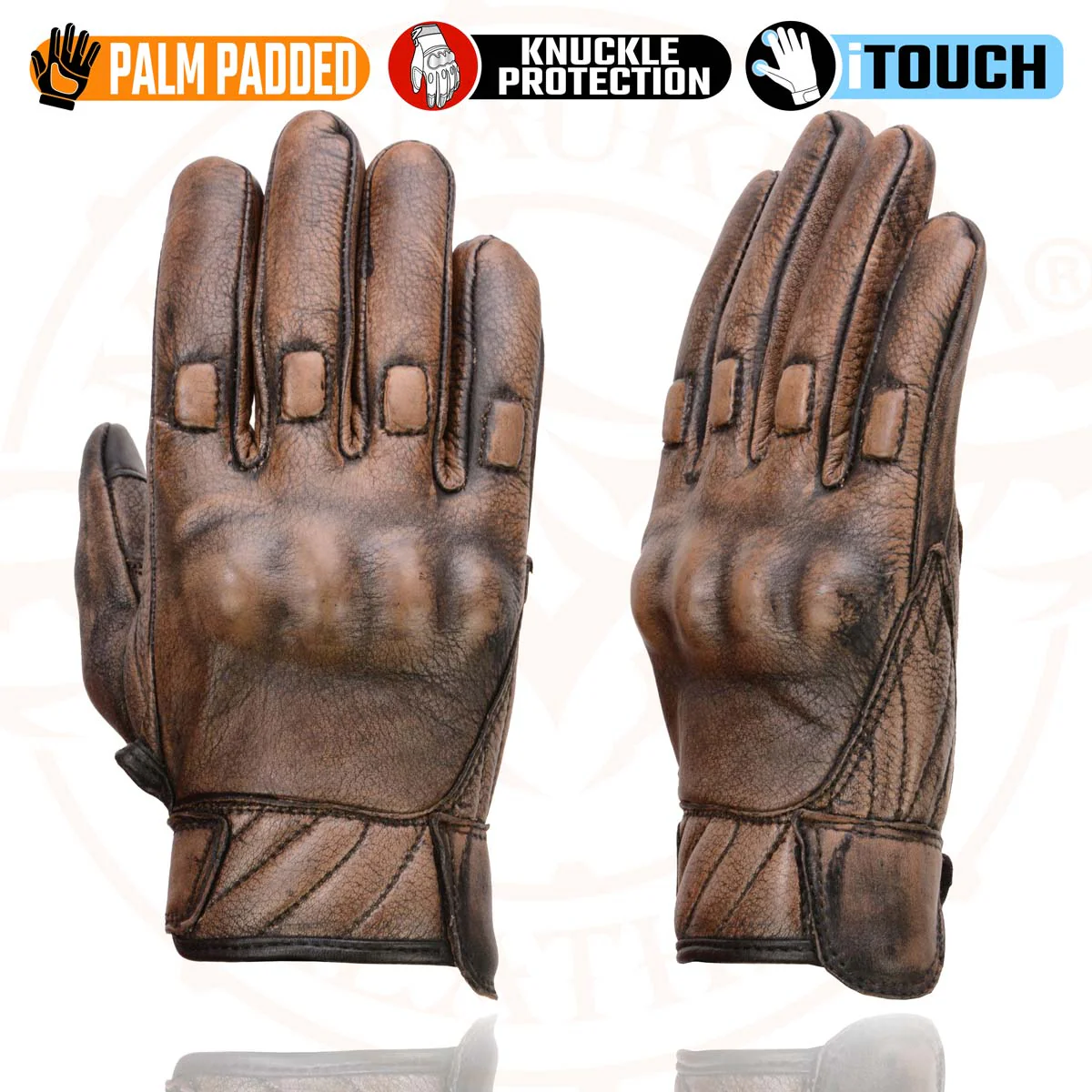 Milwaukee Leather MG7514 Men's Brown Leather with Gel Palm Motorcycle Gloves W/ Protective Knuckle - Image 5