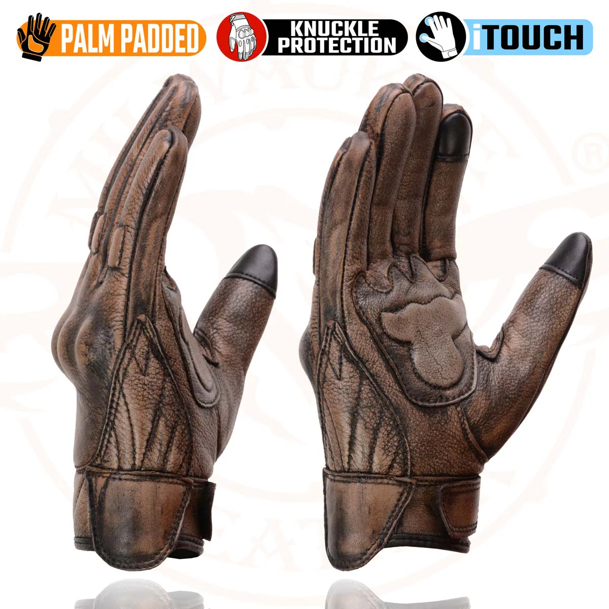 Milwaukee Leather MG7514 Men's Brown Leather with Gel Palm Motorcycle Gloves W/ Protective Knuckle - Image 6