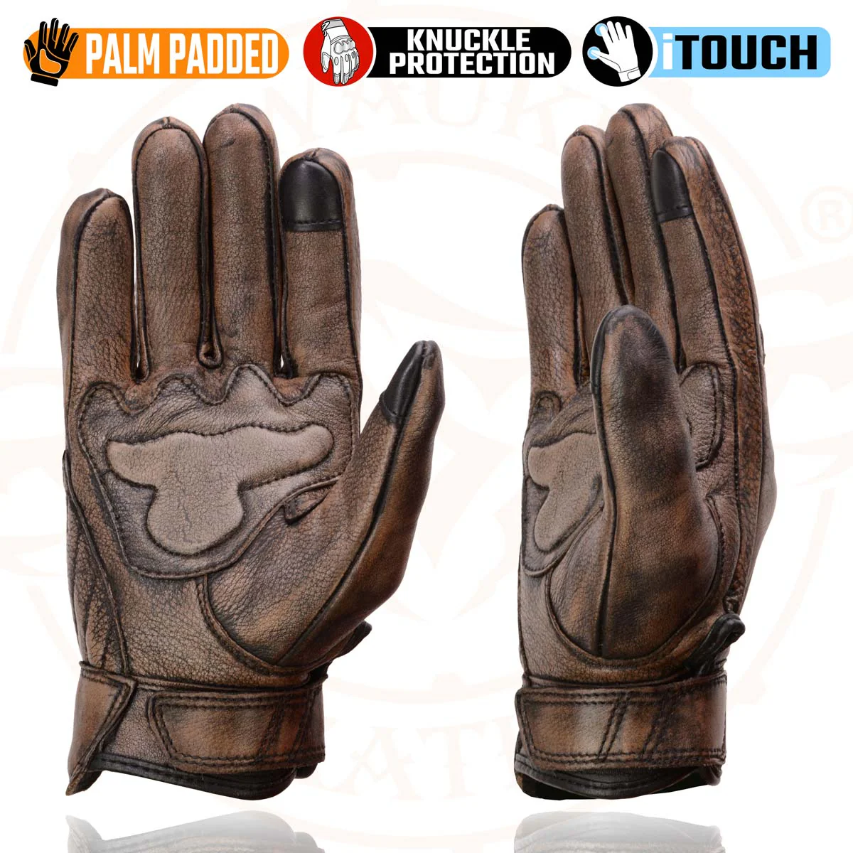 Milwaukee Leather MG7514 Men's Brown Leather with Gel Palm Motorcycle Gloves W/ Protective Knuckle - Image 7