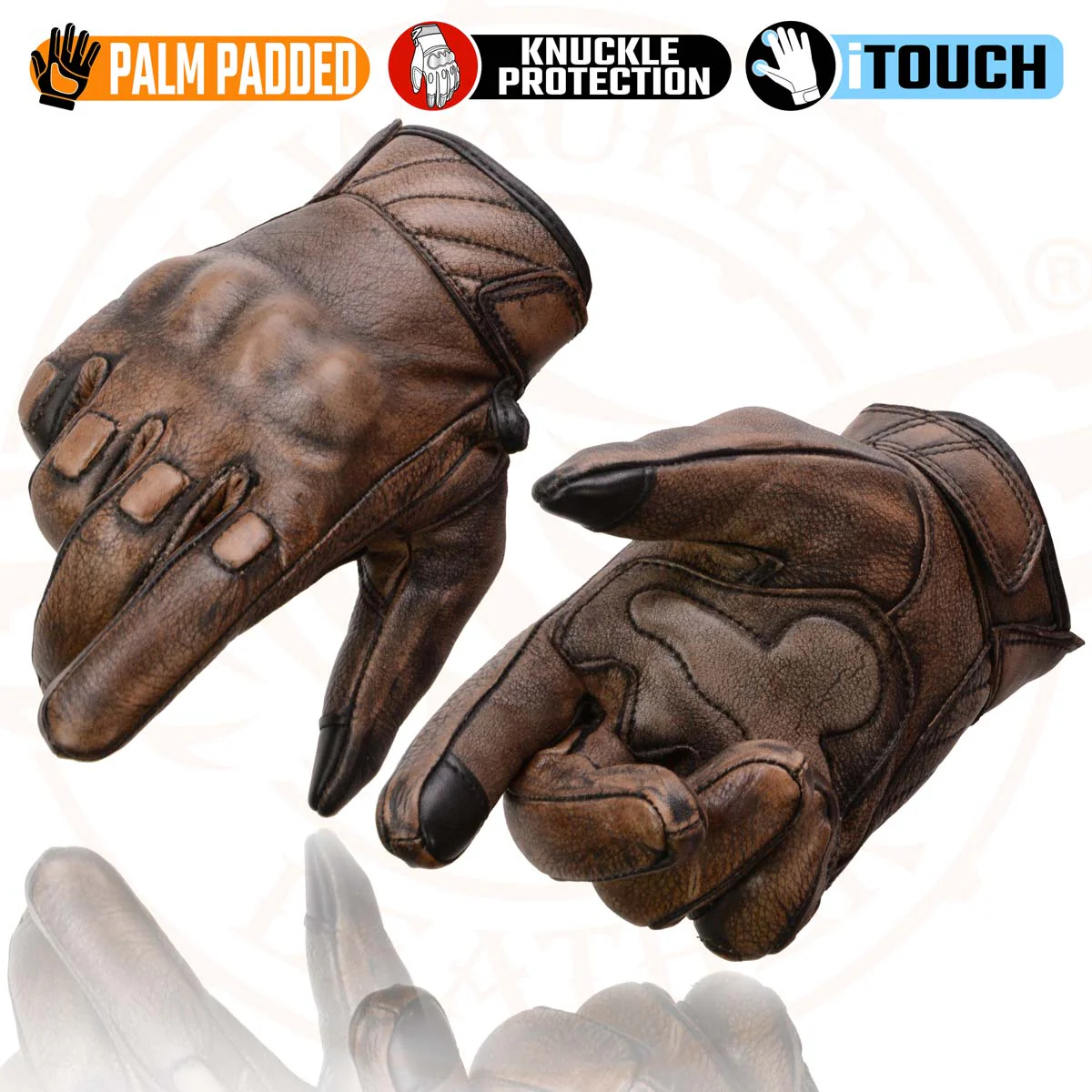 Milwaukee Leather MG7514 Men's Brown Leather with Gel Palm Motorcycle Gloves W/ Protective Knuckle - Image 8