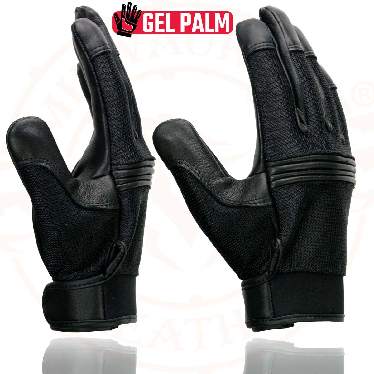 Milwaukee Leather MG7517 Men's Black Leather Mesh Gel Palm Motorcycle Hand Gloves W/ Rubberized Flex Knuckles - Image 2