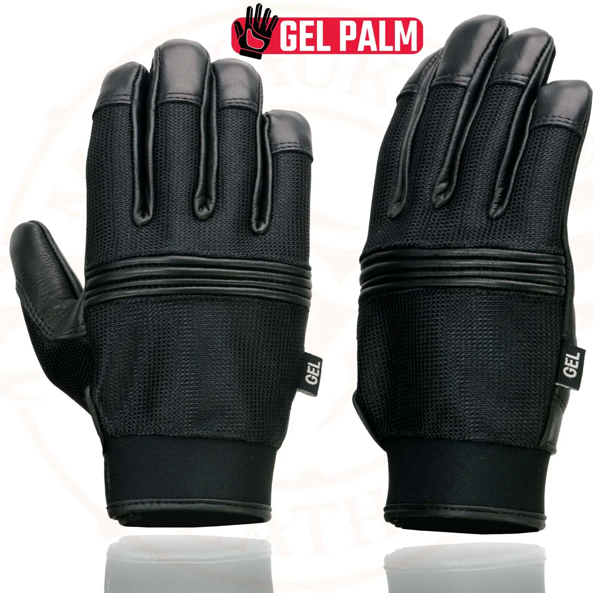 Milwaukee Leather MG7517 Men's Black Leather Mesh Gel Palm Motorcycle Hand Gloves W/ Rubberized Flex Knuckles - Image 4