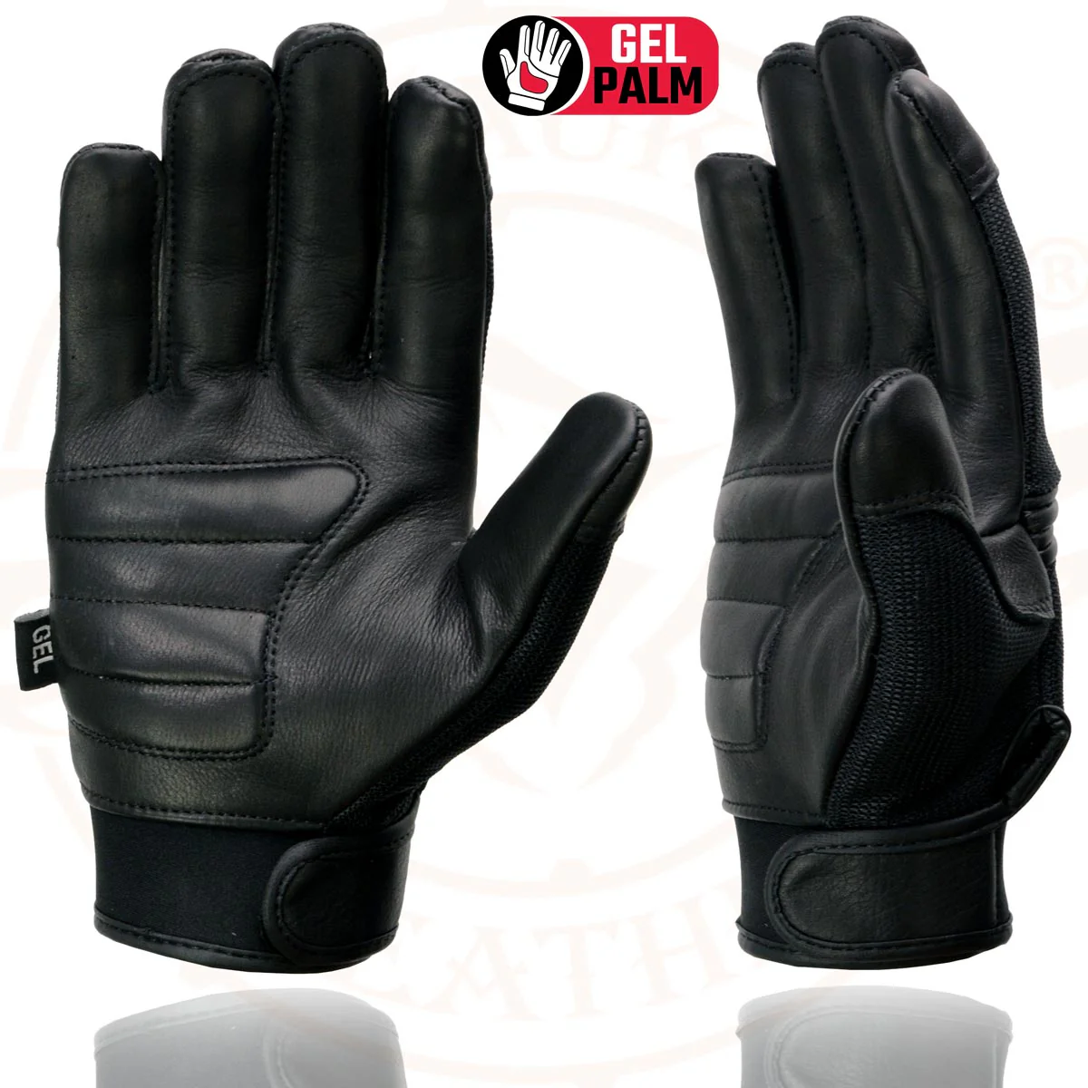 Milwaukee Leather MG7517 Men's Black Leather Mesh Gel Palm Motorcycle Hand Gloves W/ Rubberized Flex Knuckles - Image 6