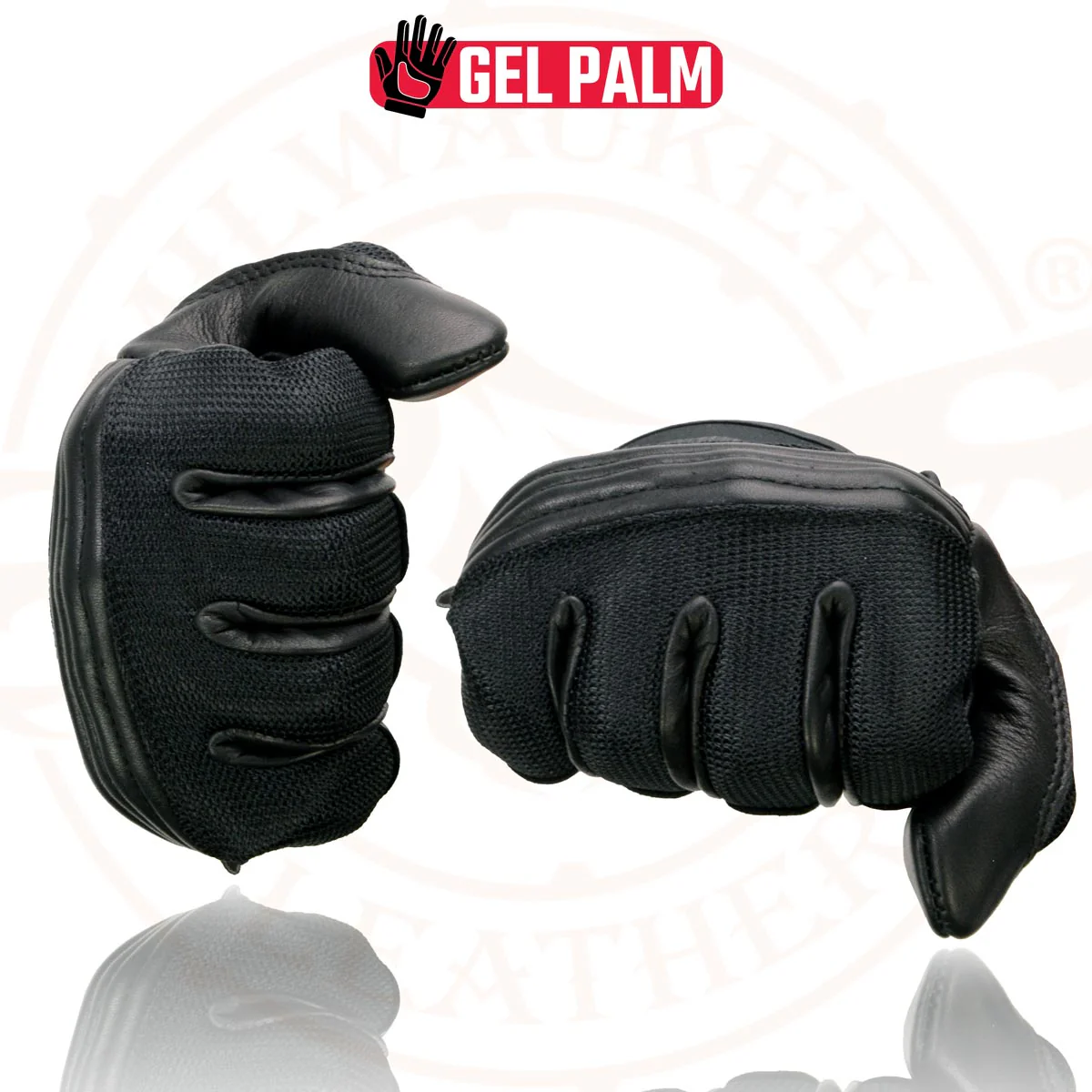 Milwaukee Leather MG7517 Men's Black Leather Mesh Gel Palm Motorcycle Hand Gloves W/ Rubberized Flex Knuckles - Image 7