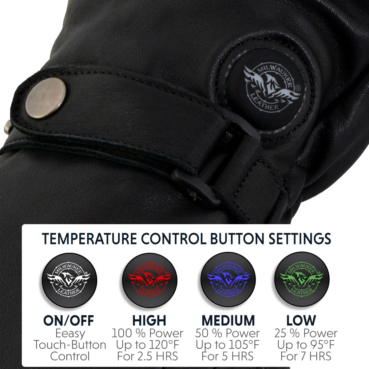 Milwaukee Leather MG7519SET Men’s Black Leather Heated Winter Gloves for Motorcycle Ski Hiking & i-Touch - Image 6
