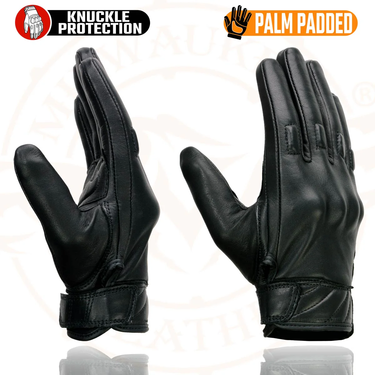 Milwaukee Leather MG7521 Men's Black Leather Gel Padded Palm Motorcycle Hand Gloves W/ Rubberized Protective Knuckle - Image 2