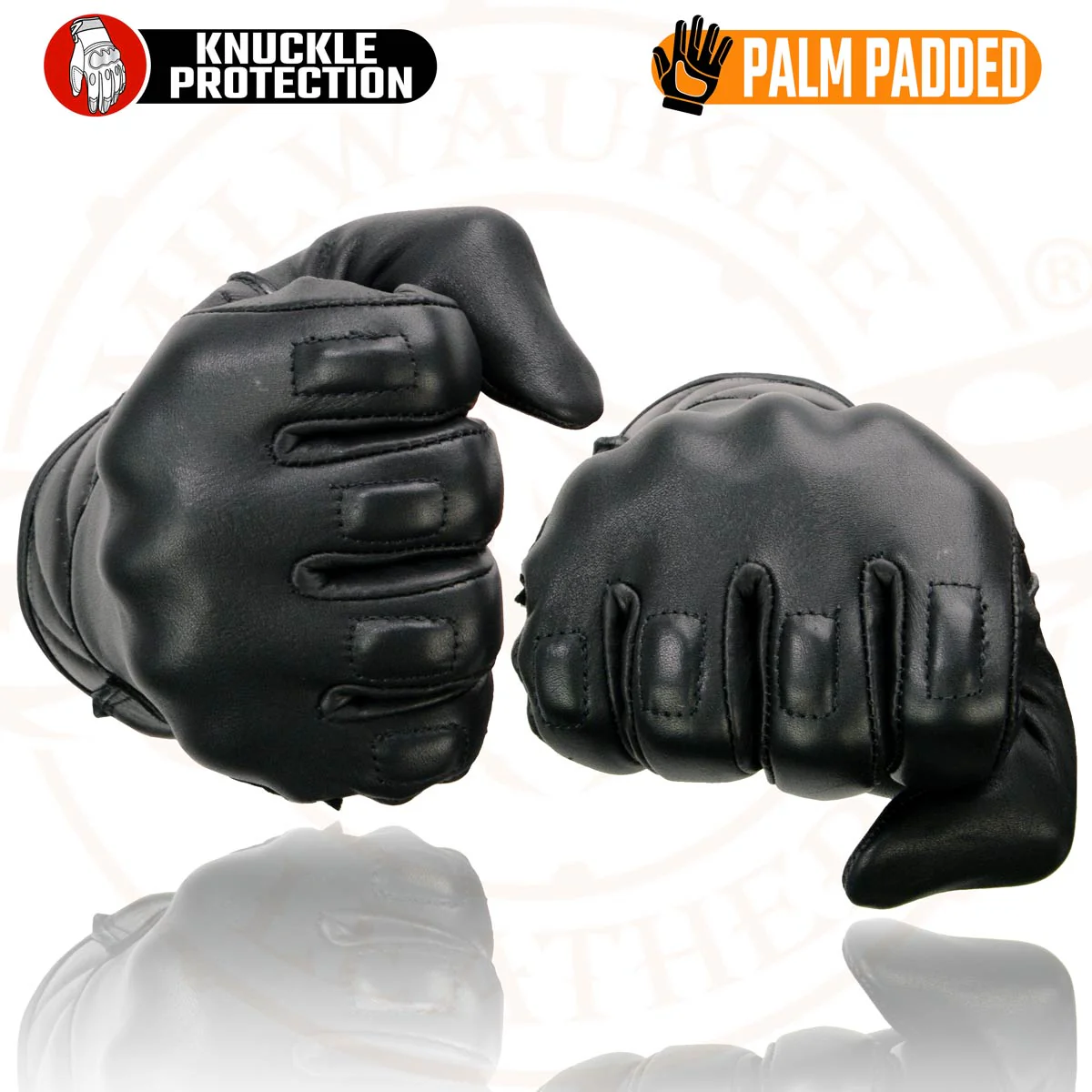 Milwaukee Leather MG7521 Men's Black Leather Gel Padded Palm Motorcycle Hand Gloves W/ Rubberized Protective Knuckle - Image 7