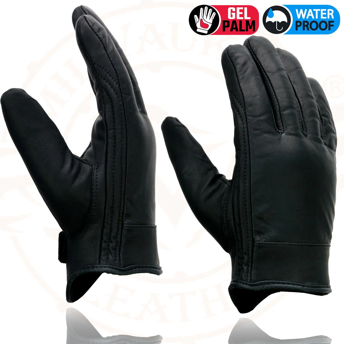 Milwaukee Leather MG7522 Men's Black Leather Waterproof Cruiser Motorcycle Hand Gloves W/ Gel Padded Palm - Image 2